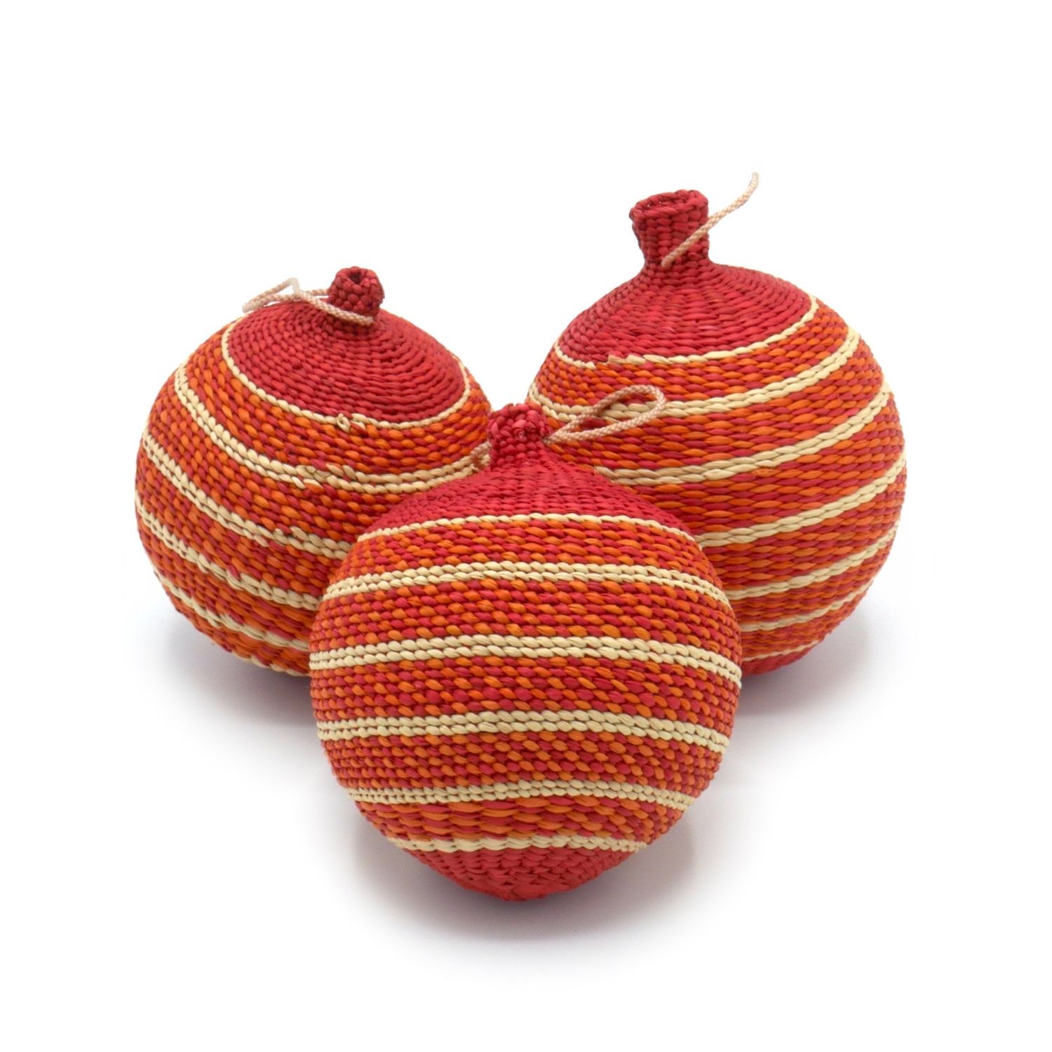 Yellow / Orange / Red Orange & Red Christmas Tree Baubles Pack Of 3 - 10Cm Washein