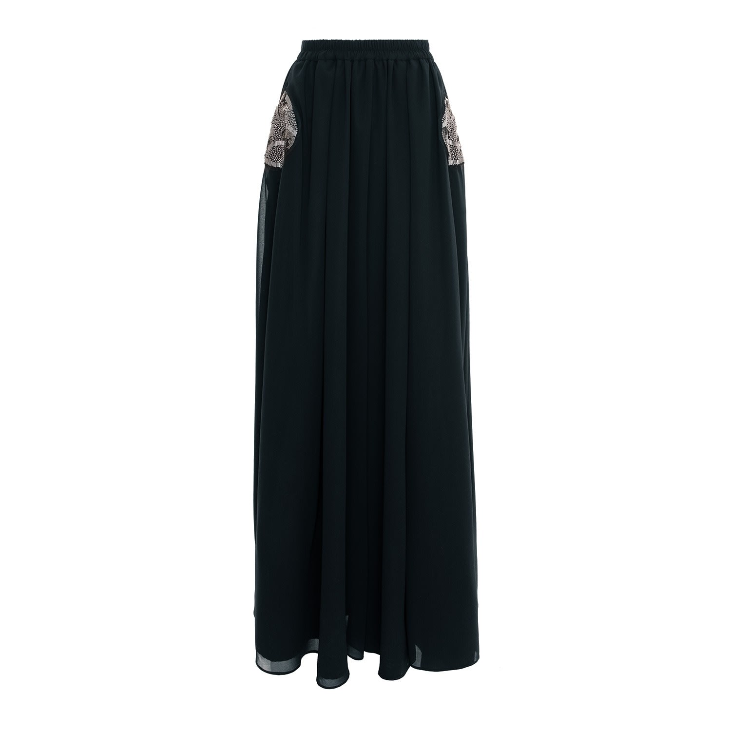 Concept A Trois Women's Long Slit Triple Voile Skirt With Sequin Details, Black In Black