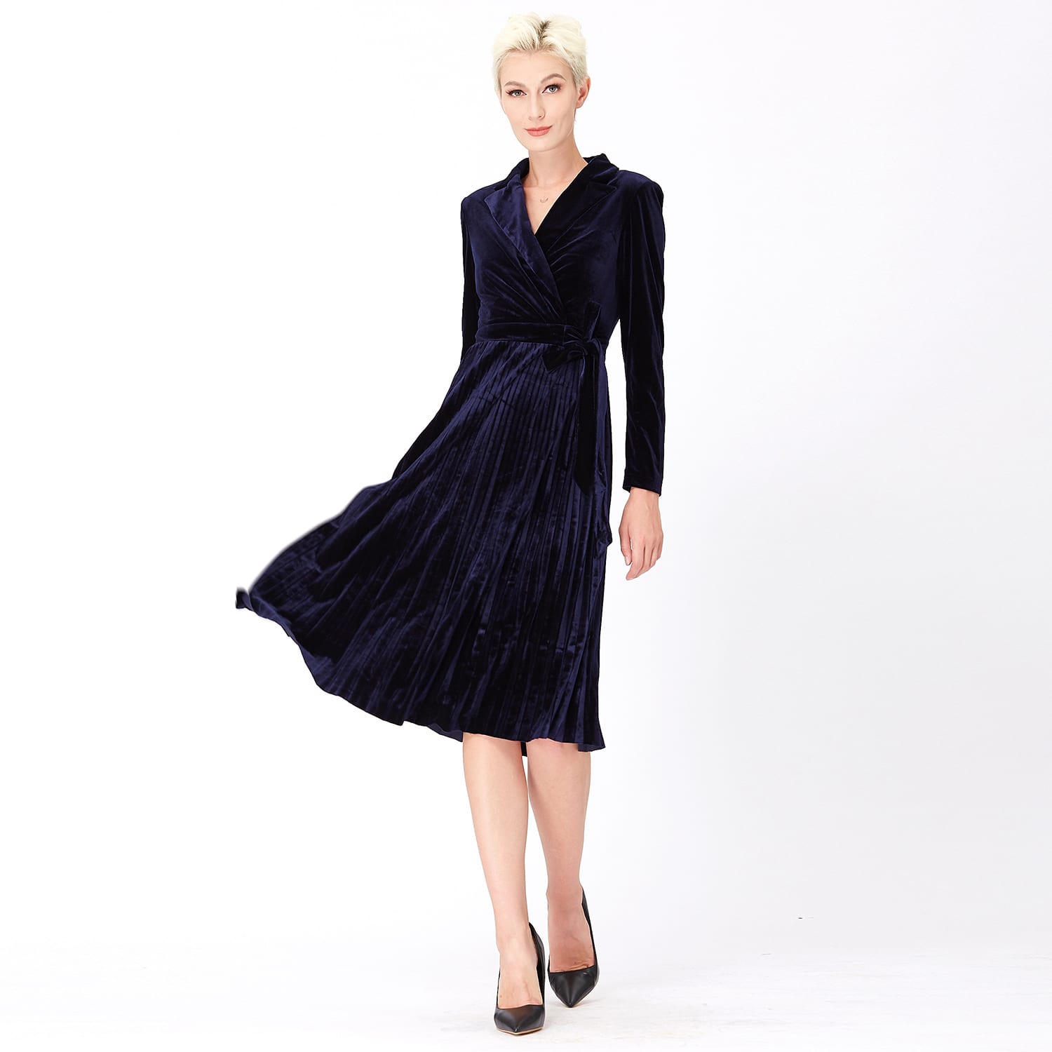 Velvet Wrap Dress - Navy | Smart and Joy | Wolf & Badger