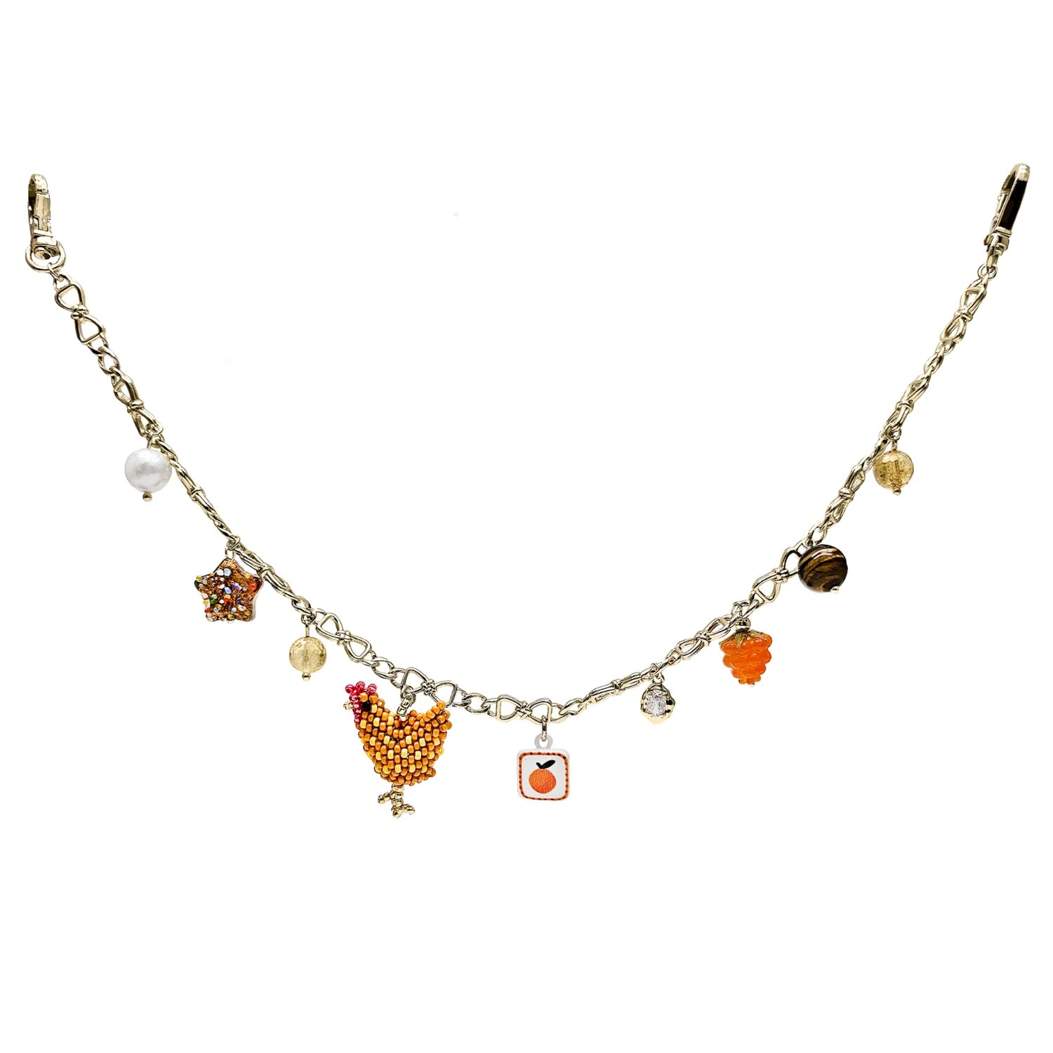 Farra Women's Orange Playful Chicken And Fruits Bag Charm In Orange