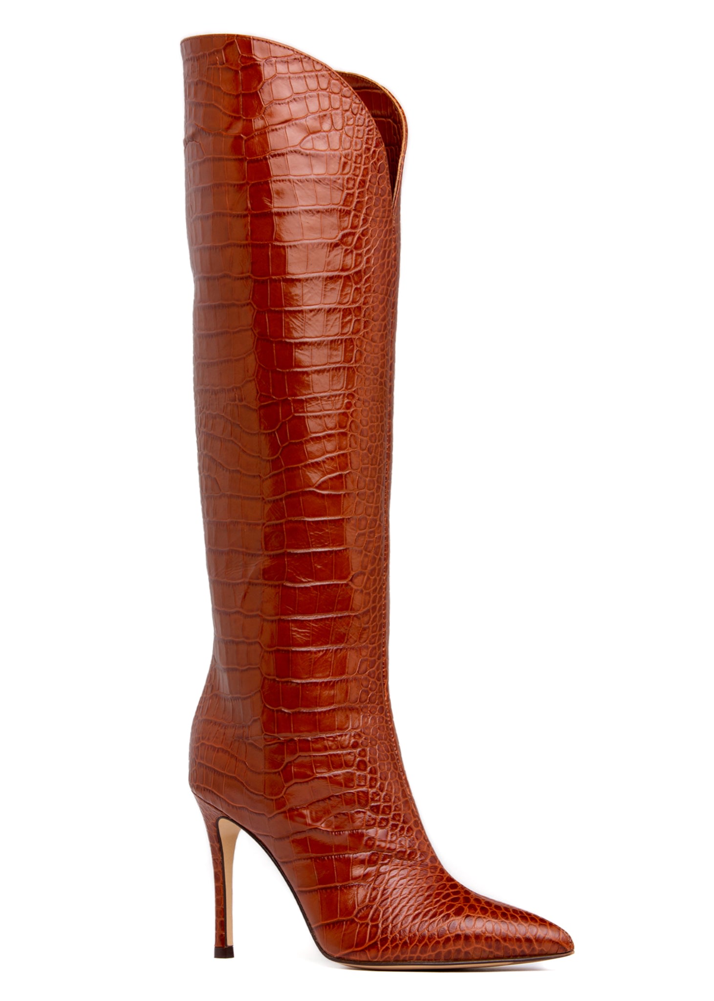 Beautiisoles By Robyn Shreiber Made In Italy Women's Peyton Brown Embossed Leather Evening Knee High Comfortable Heel Boot In Brown