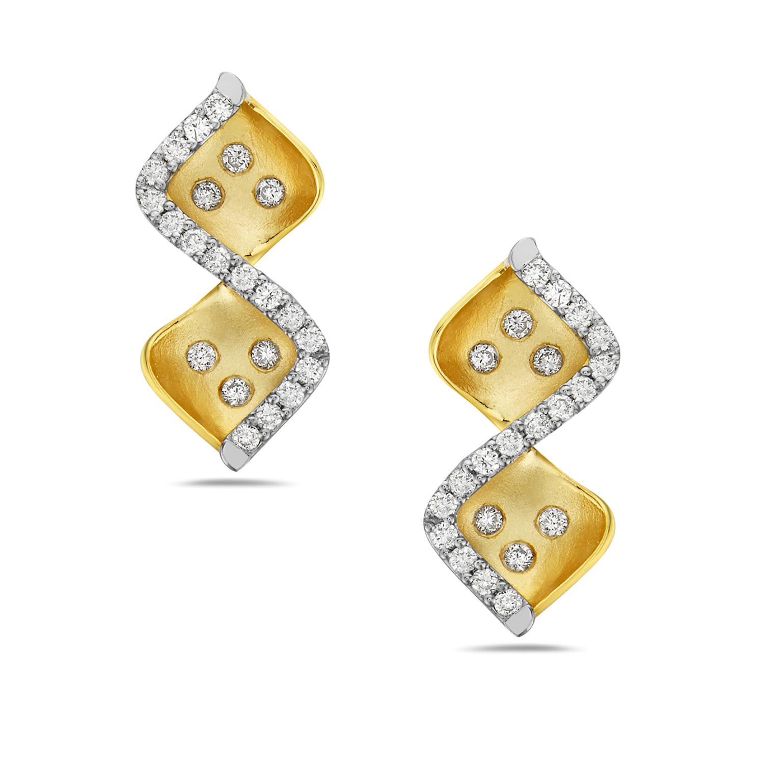 Artisan Women's Gold / White 14k Yellow Gold Dangle Earrings With Natural Diamonds In Gold