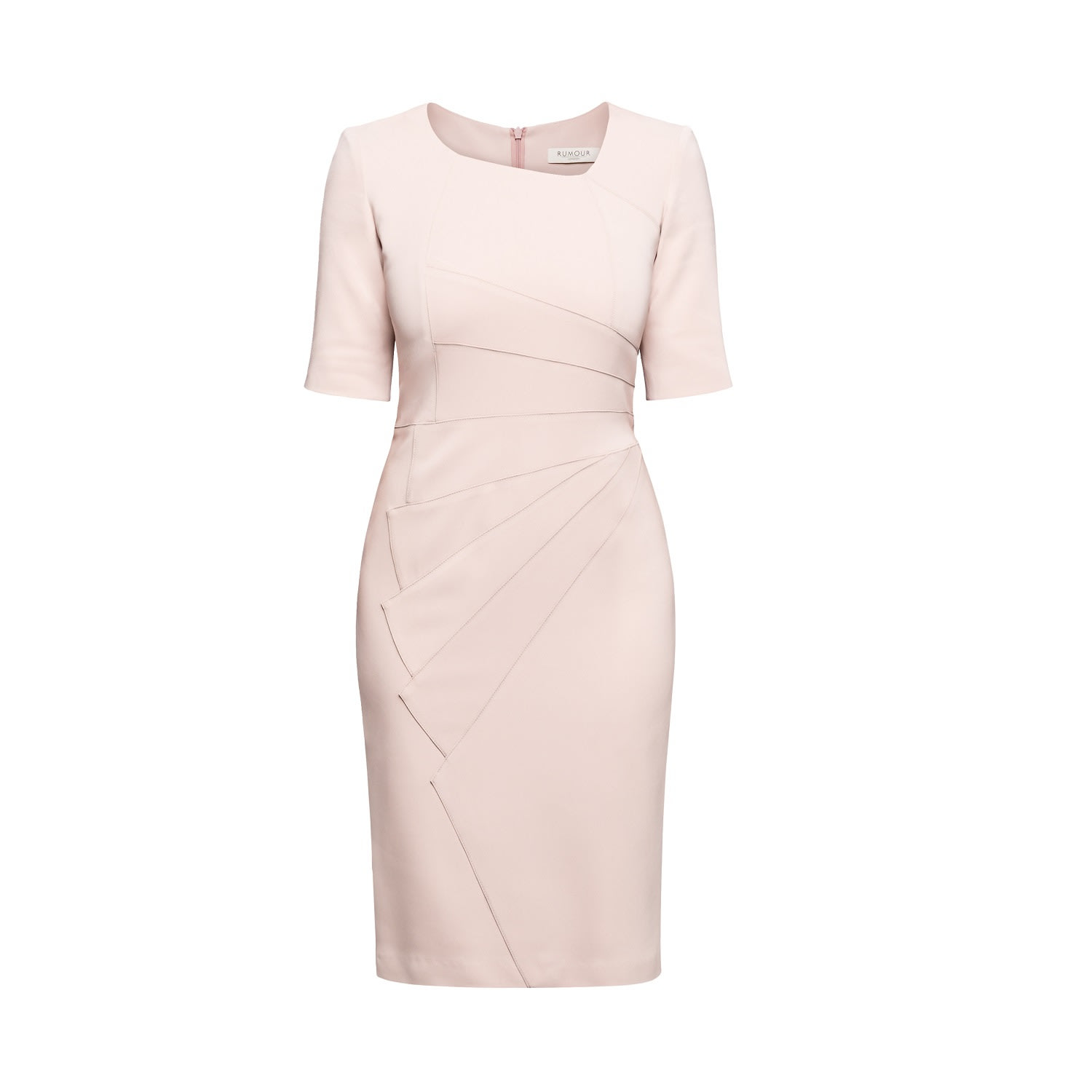 Women’s Pink / Purple Amelie Fitted Knee Length Dress With Asymmetrical Neckline In Powder Pink Xxs Rumour London