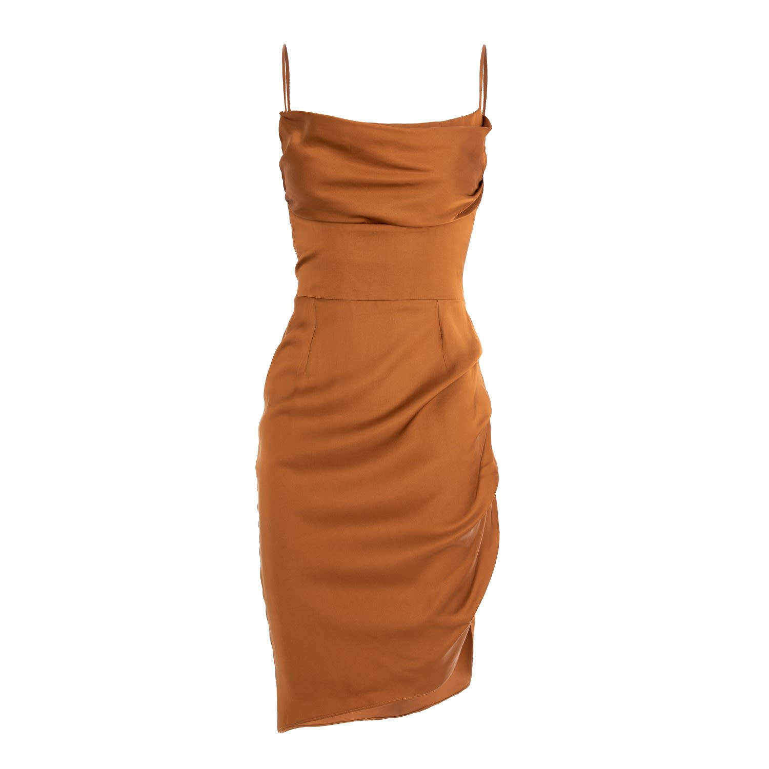 Avenue No.29 Women's Brown Midi Slip Dress With Side Gathering - Chocolate In Brown