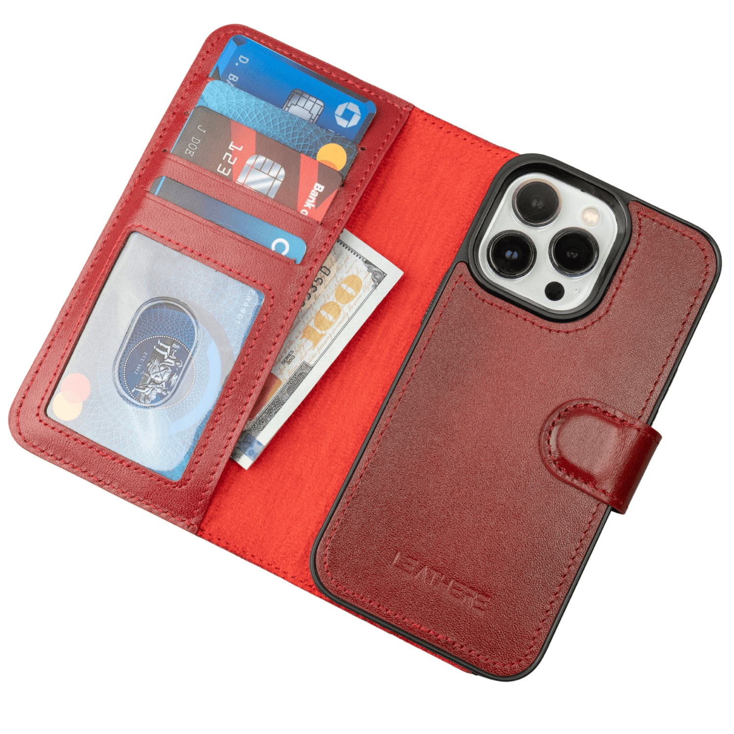 Leathere Iphone Series Red Leather Wallet Case - New York In Red