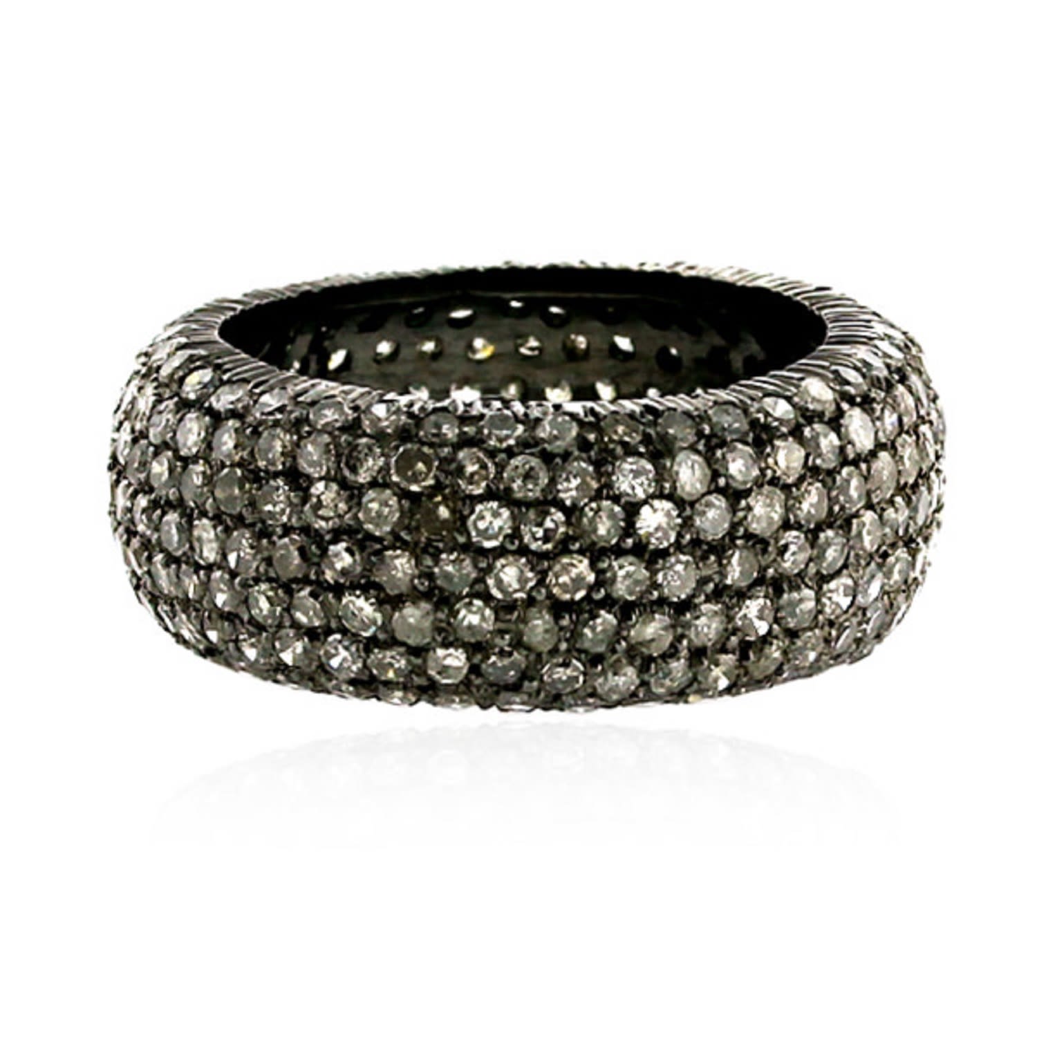 Women’s Silver / White Pave Diamond Handmade Vintage Band Ring 925 Sterling Silver Artisan