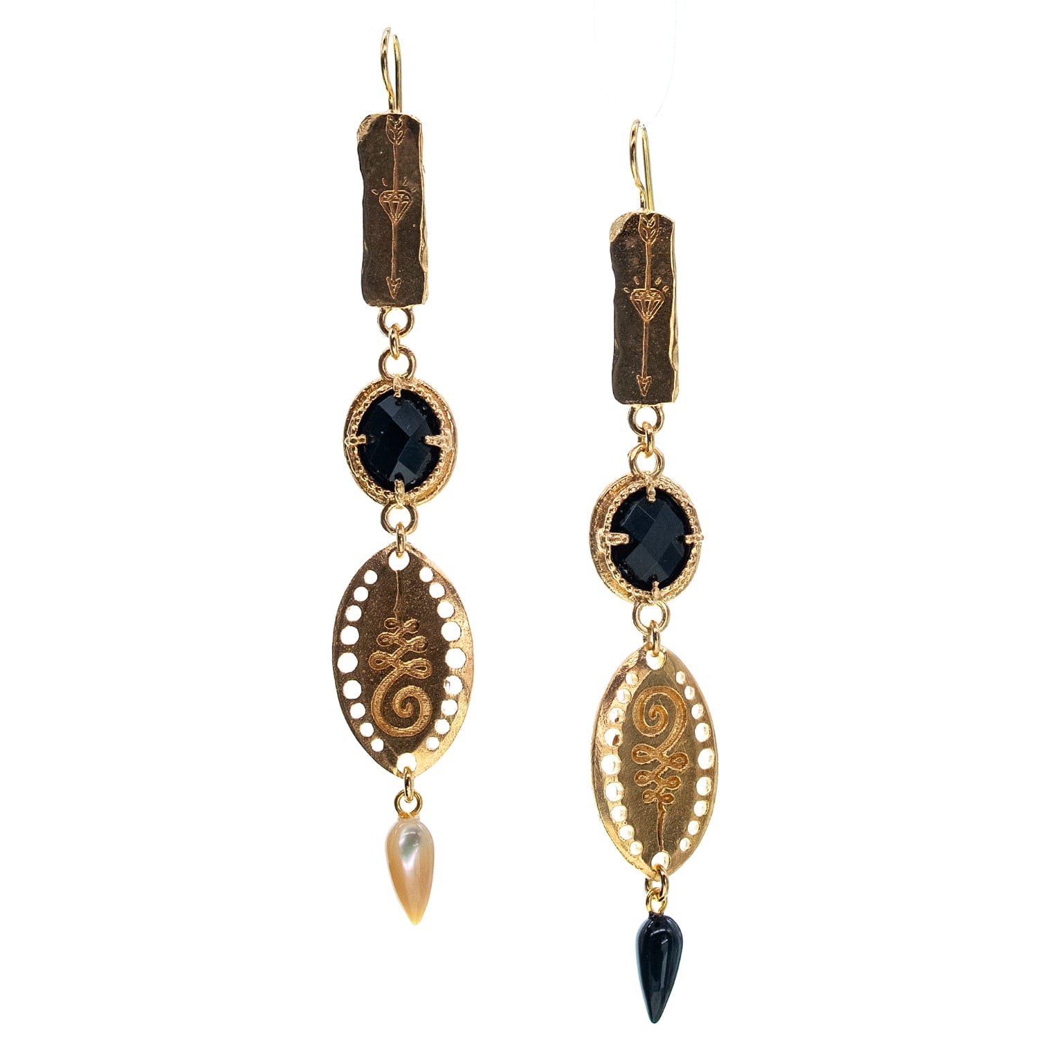 Gem Kingdom Women's Black / Gold Goldplated Earrings Eclipse In Multi
