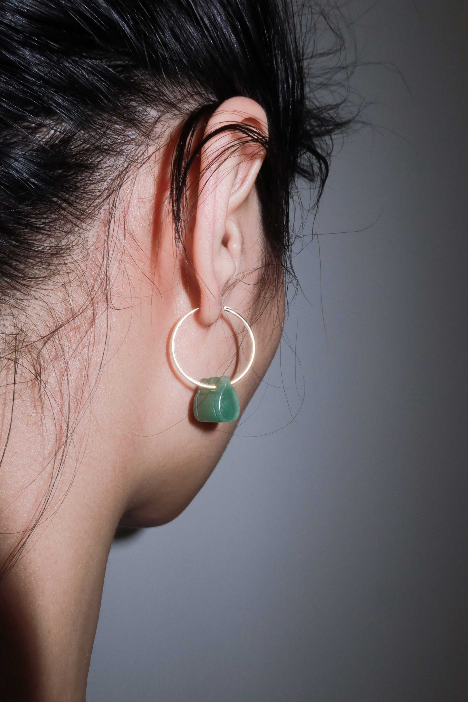 Willow — Green jade stone hoop earrings