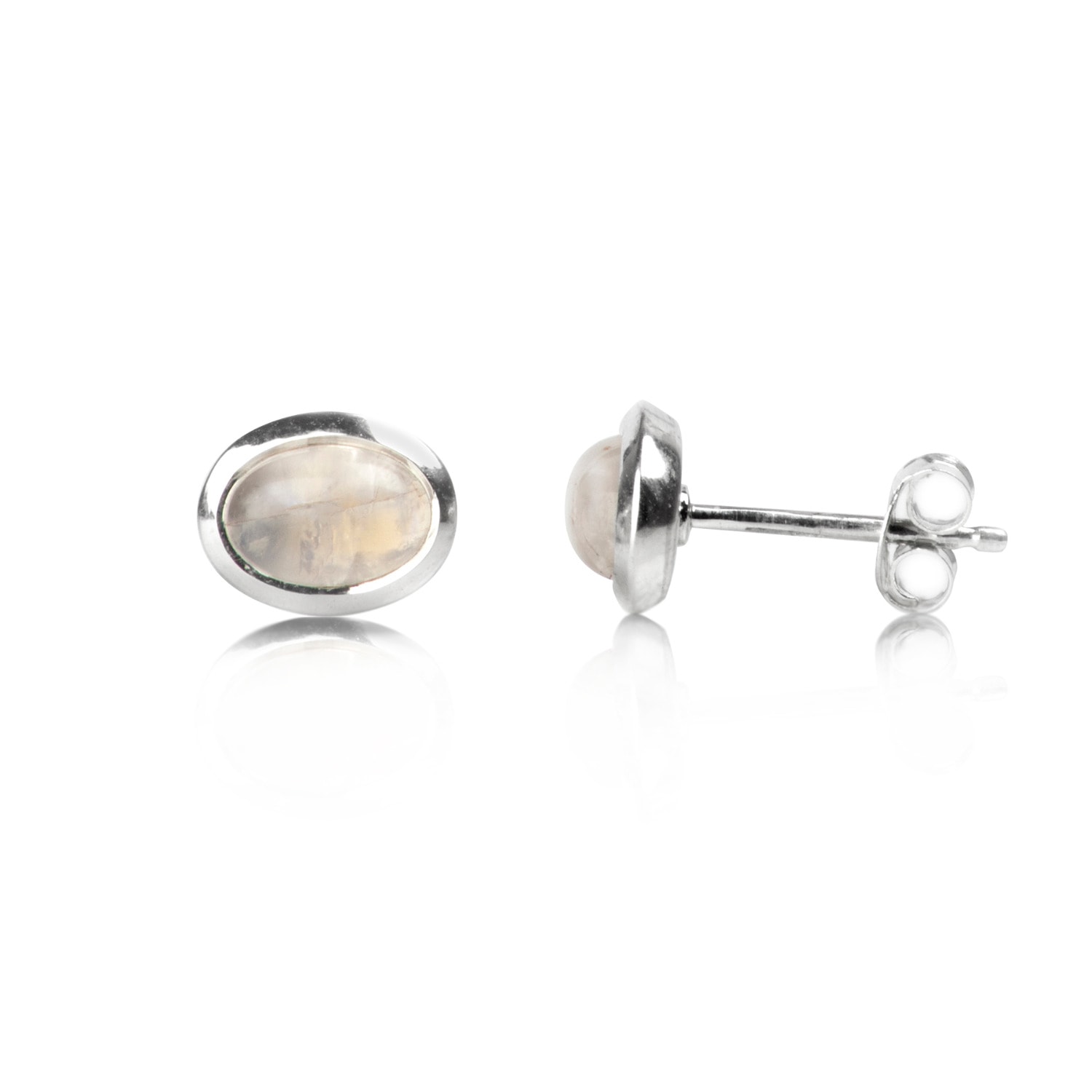 The Jewellery Store London Women's White / Silver Oval Cabochon Moonstone Studs In Sterling Silver