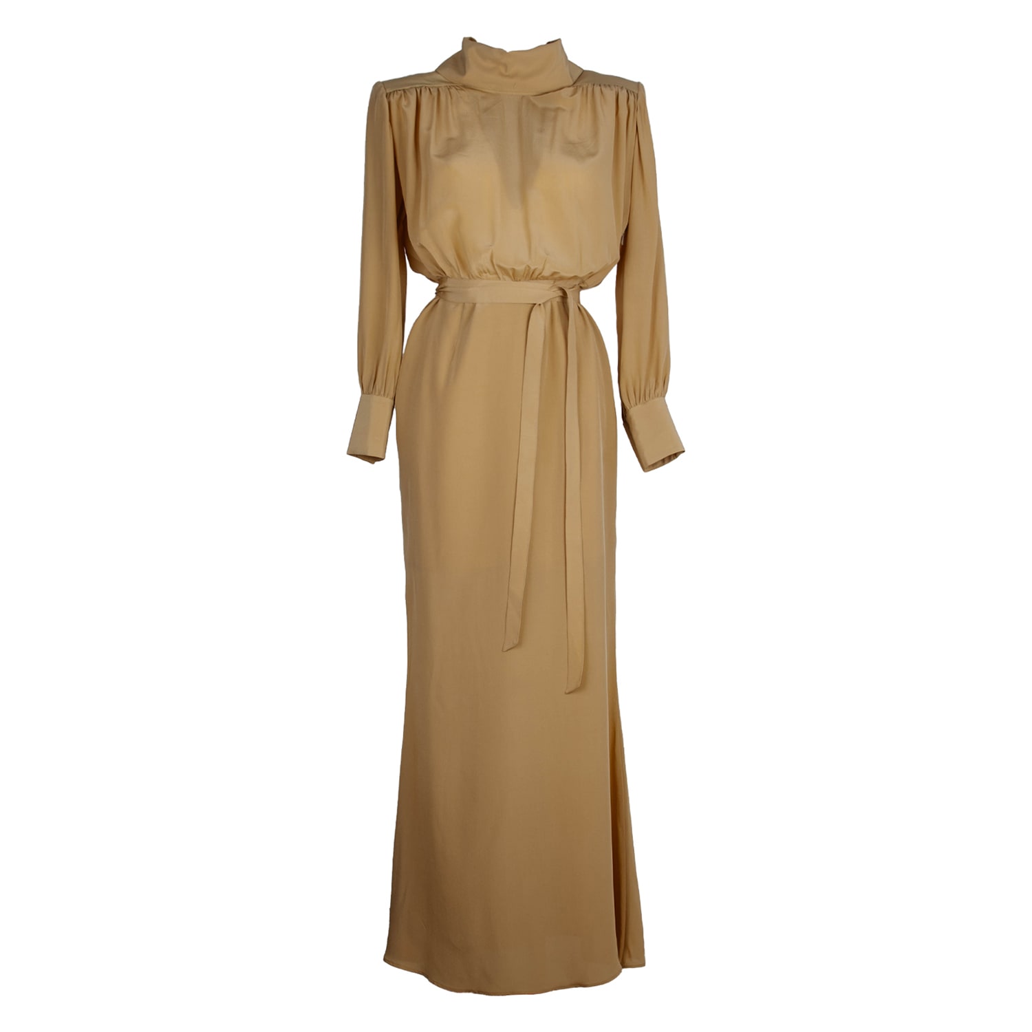 Rua & Rua Women's Brown Long Silk Crepe De Chine Dress With Metal Button Back Detail In Beige In Brown