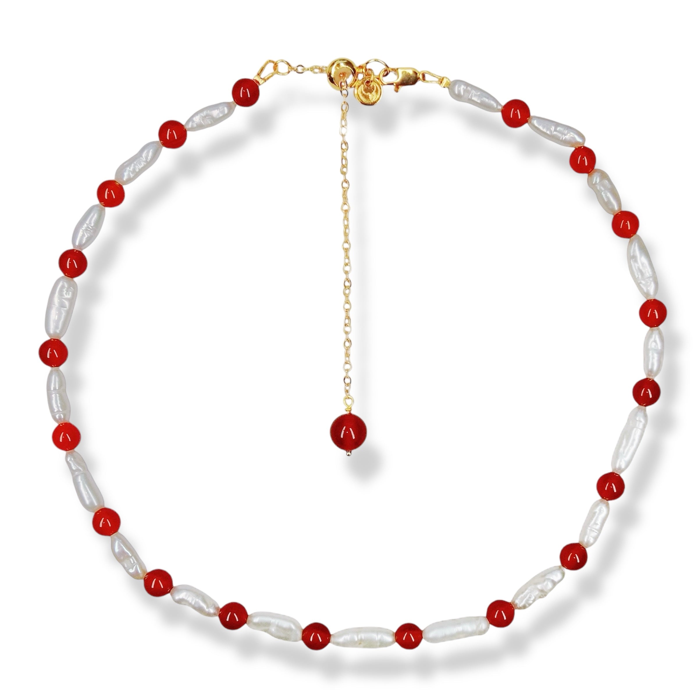 Ninemoo Women's White / Red Red Agate & Lute Pearl Necklace
