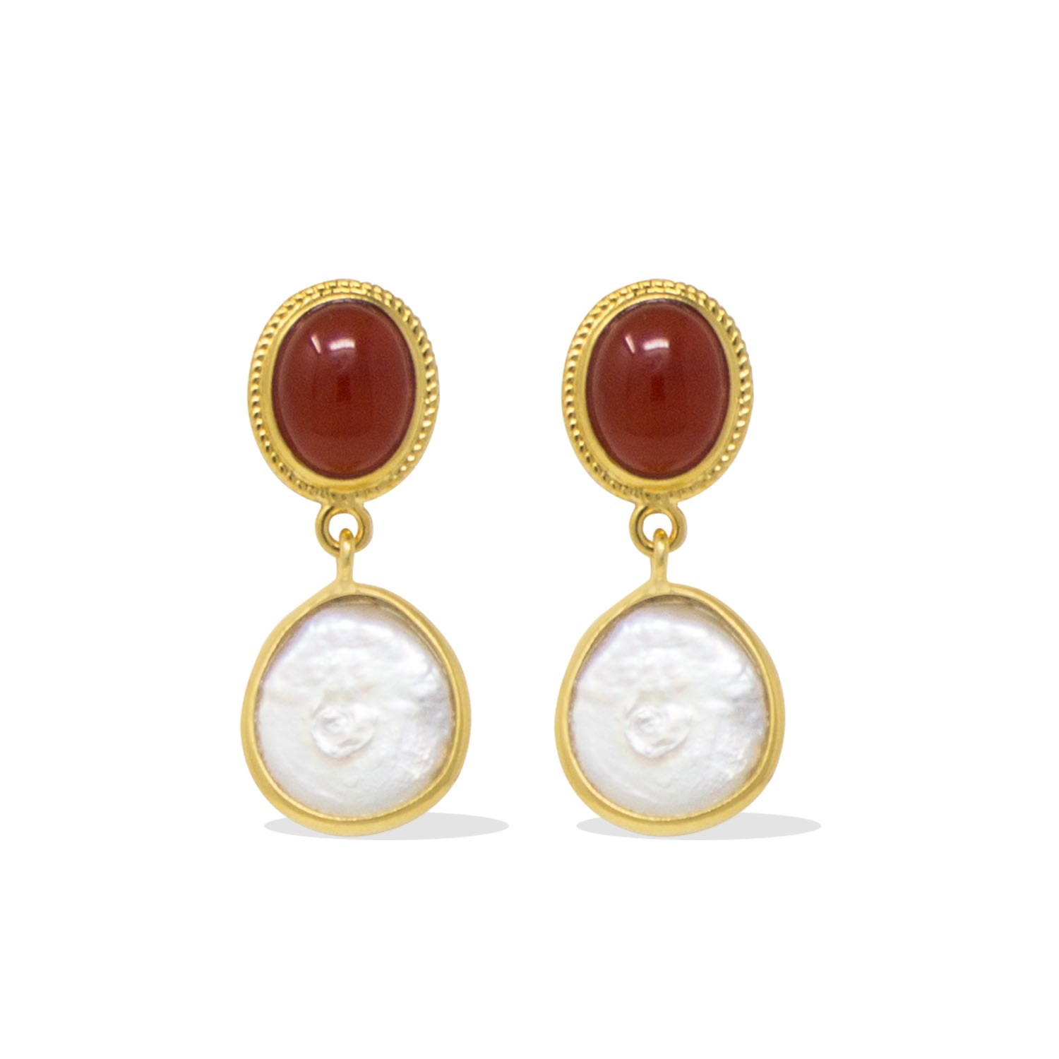 Women’s Red Gold-Plated Carnelian & Pearl Earrings Vintouch Italy