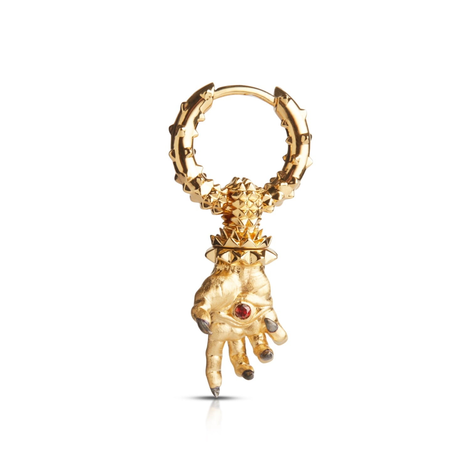Kasun Men's Hand Of The Protector Earrings - January - Garnet - Gold Vermeil