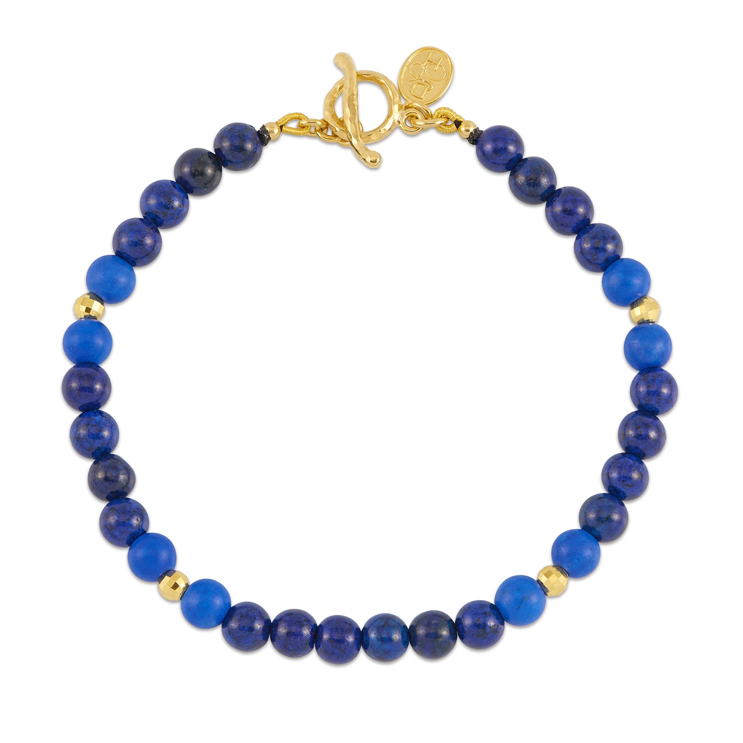 Dower & Hall Blue Men's Mixed Lapis & Disco Balls Bracelet In Gold Vermeil In Blue