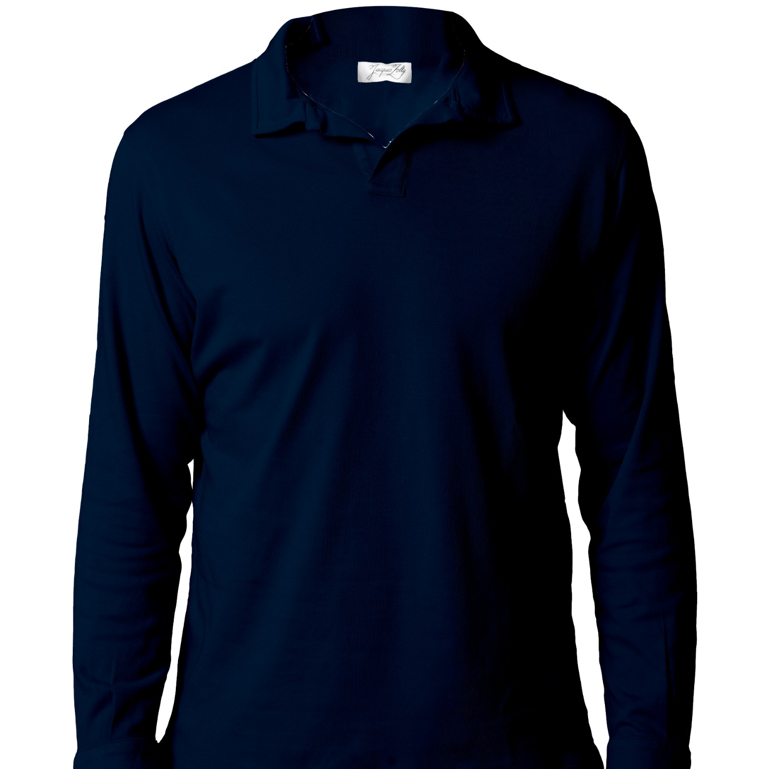 Jacques Zolty Blue Patrick Mens Cotton Polo Long Sleeve Dark Navy