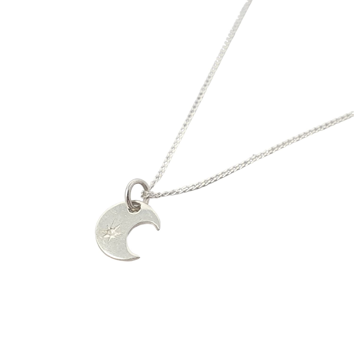 Women’s Crescent Moon Charm Wtih Star Sterling Silver Necklace Harfi