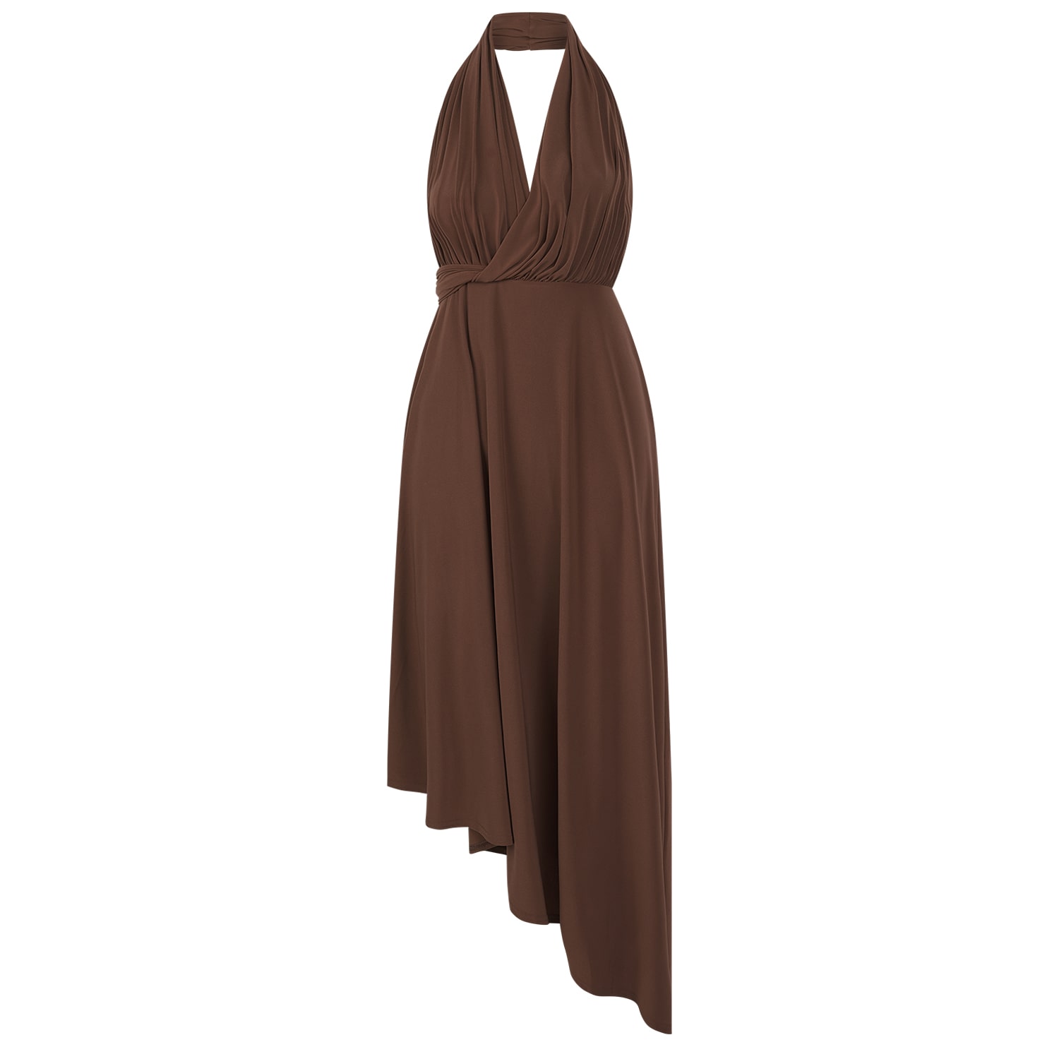 Celestine & Mae Women's Brown Gaia Halterneck Midi Dress In Woodsmoke Tan