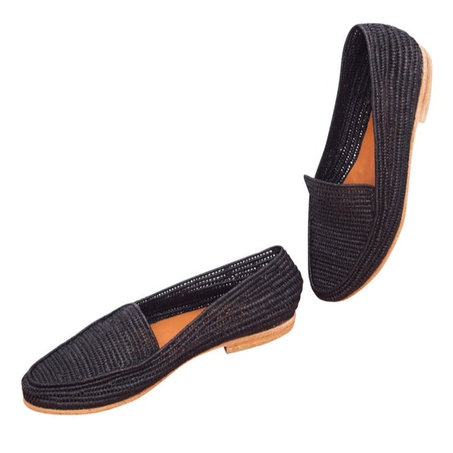Ocelot Market Women's Raffia Loafers In Black In Black