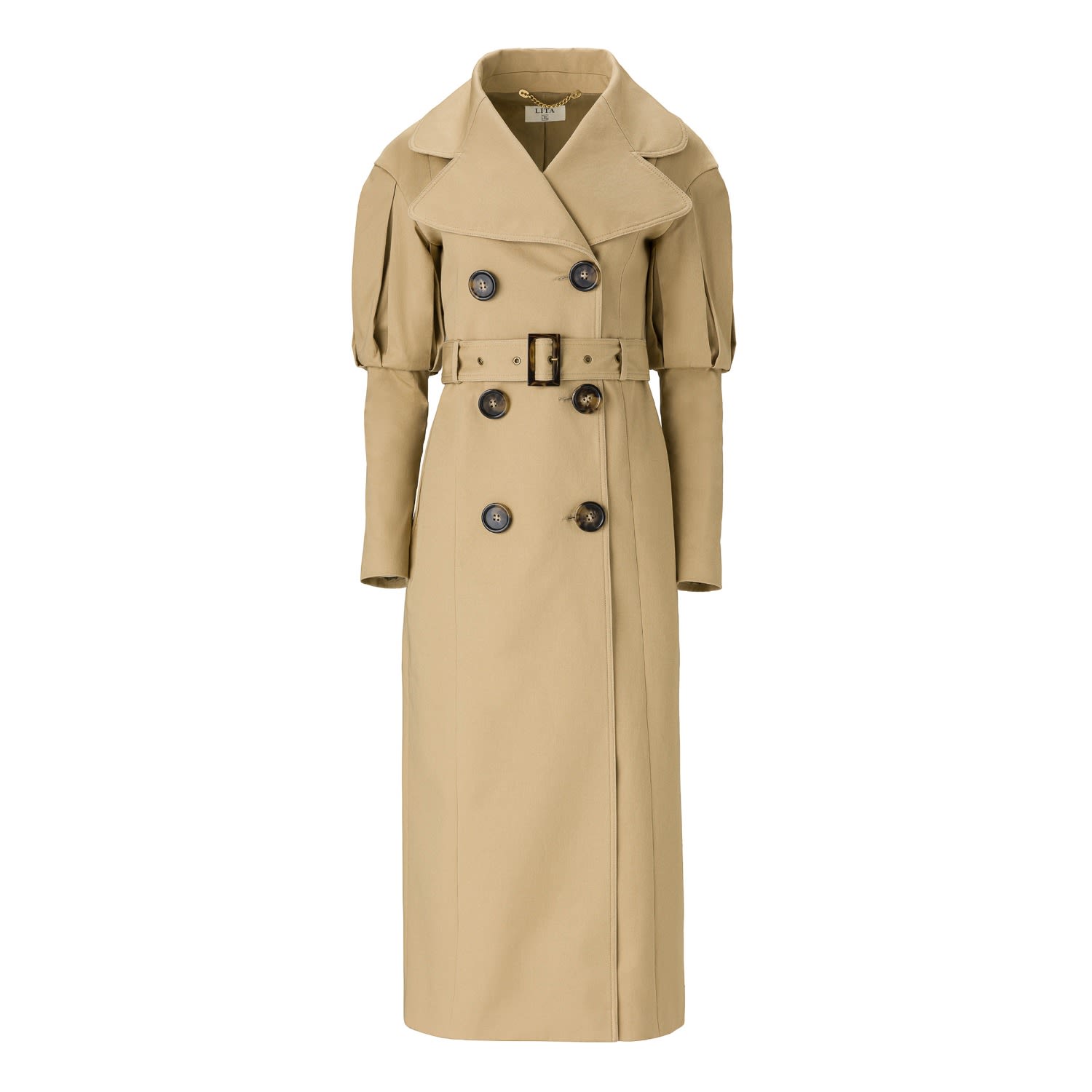 Lita Couture Women's Gold Statement Pleated Shoulders Trench Coat In Gold