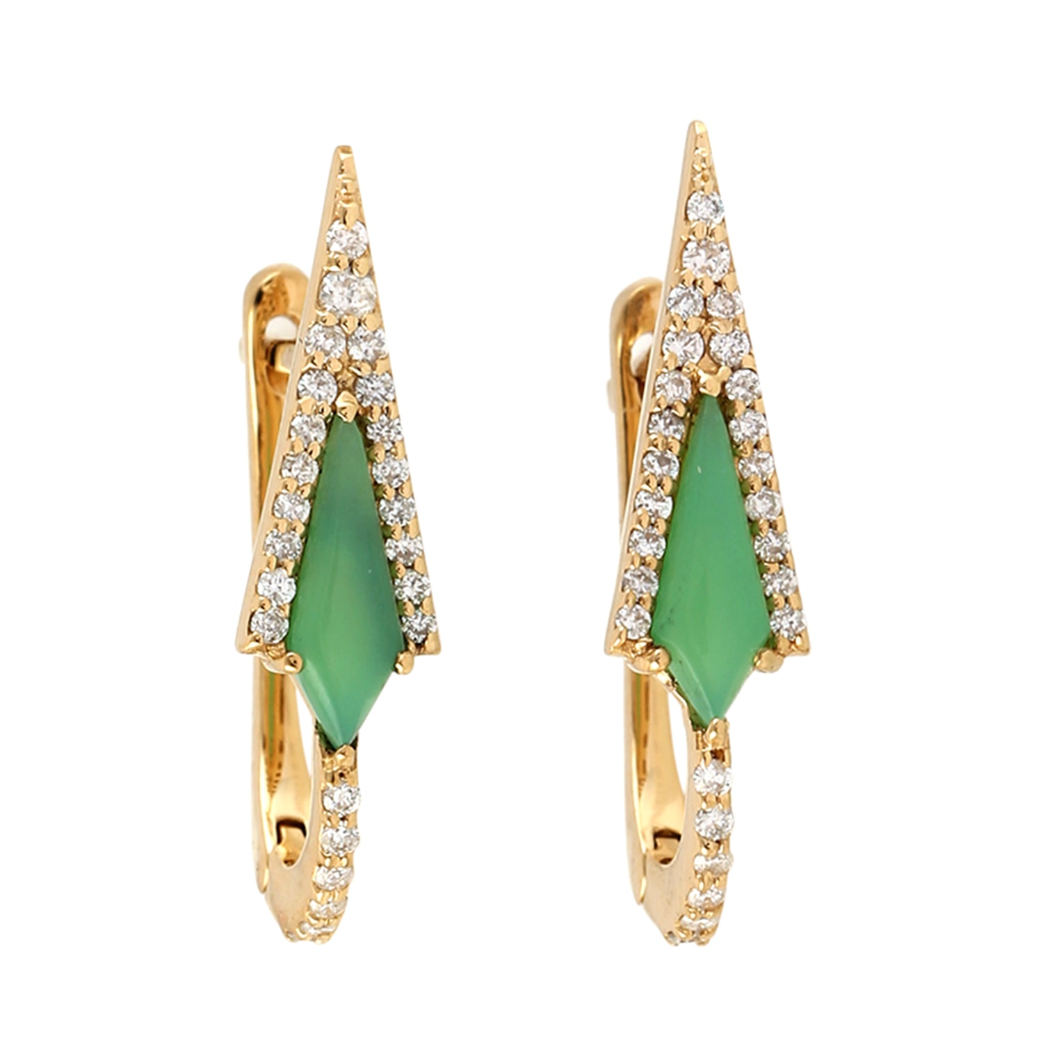 Artisan Women's White / Gold / Green Luxury Green Chrysoprase & Diamond Hoop Earrings In Yellow Gold