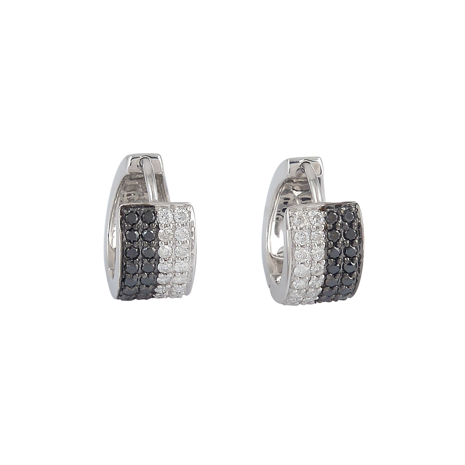 Women’s Black / White 14K White Gold Black And White Diamond Minimal Hoop Earrings Artisan