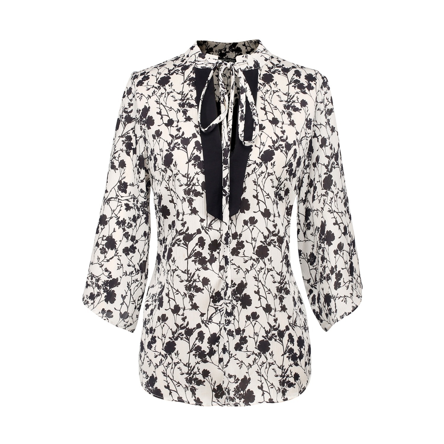 Women’s White Tulip Sleeves Blouse With Monochrome Floral Print Extra Small Smart and Joy