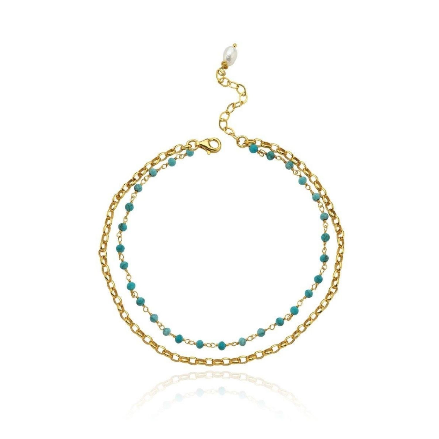 Linya Jewellery Women's Gold Jemy Turquoise Chain Anklet In Gold