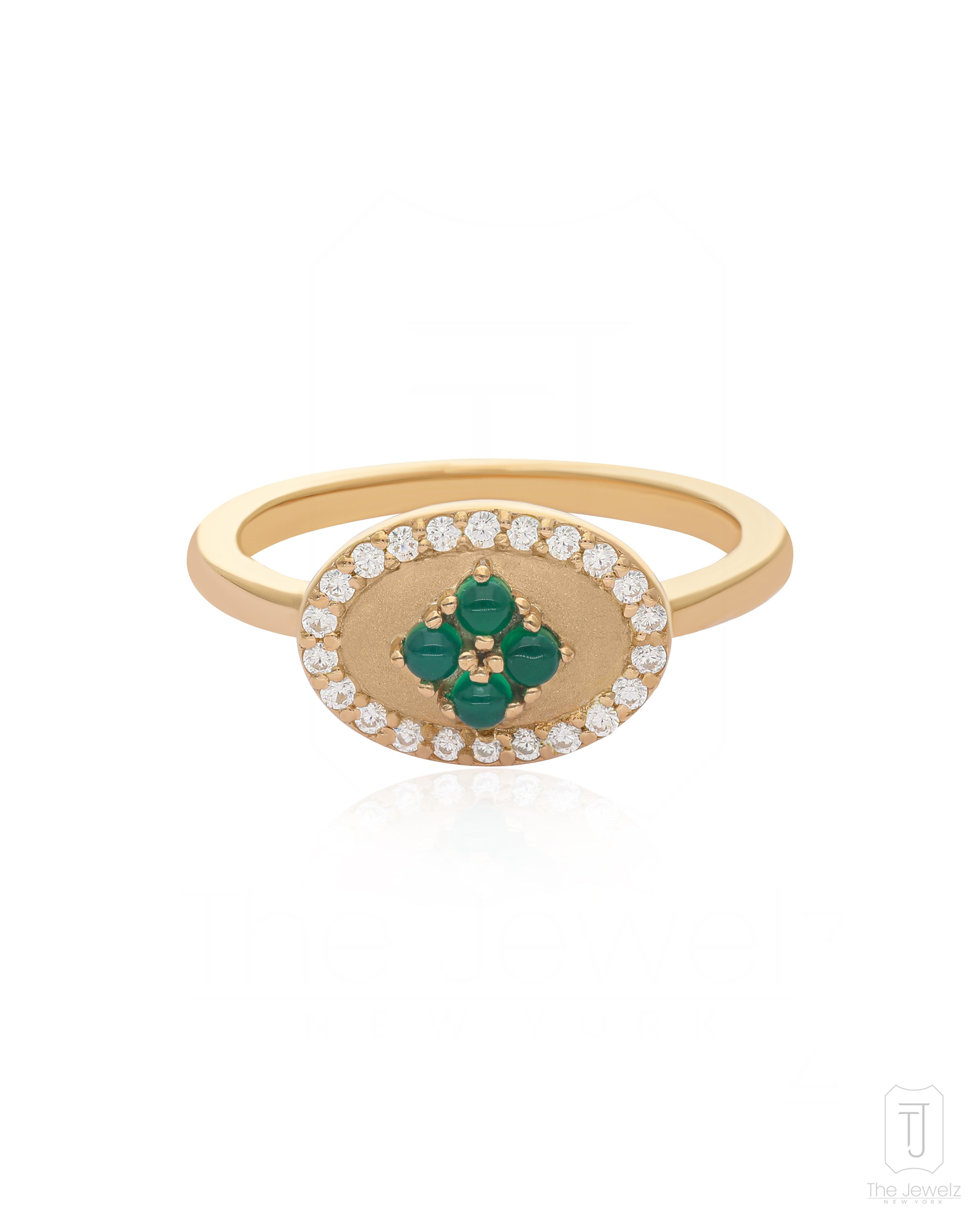 The Jewelz Women's Green / Neutrals / Gold Green Onyx Eraya Balance Signet Silver Ring