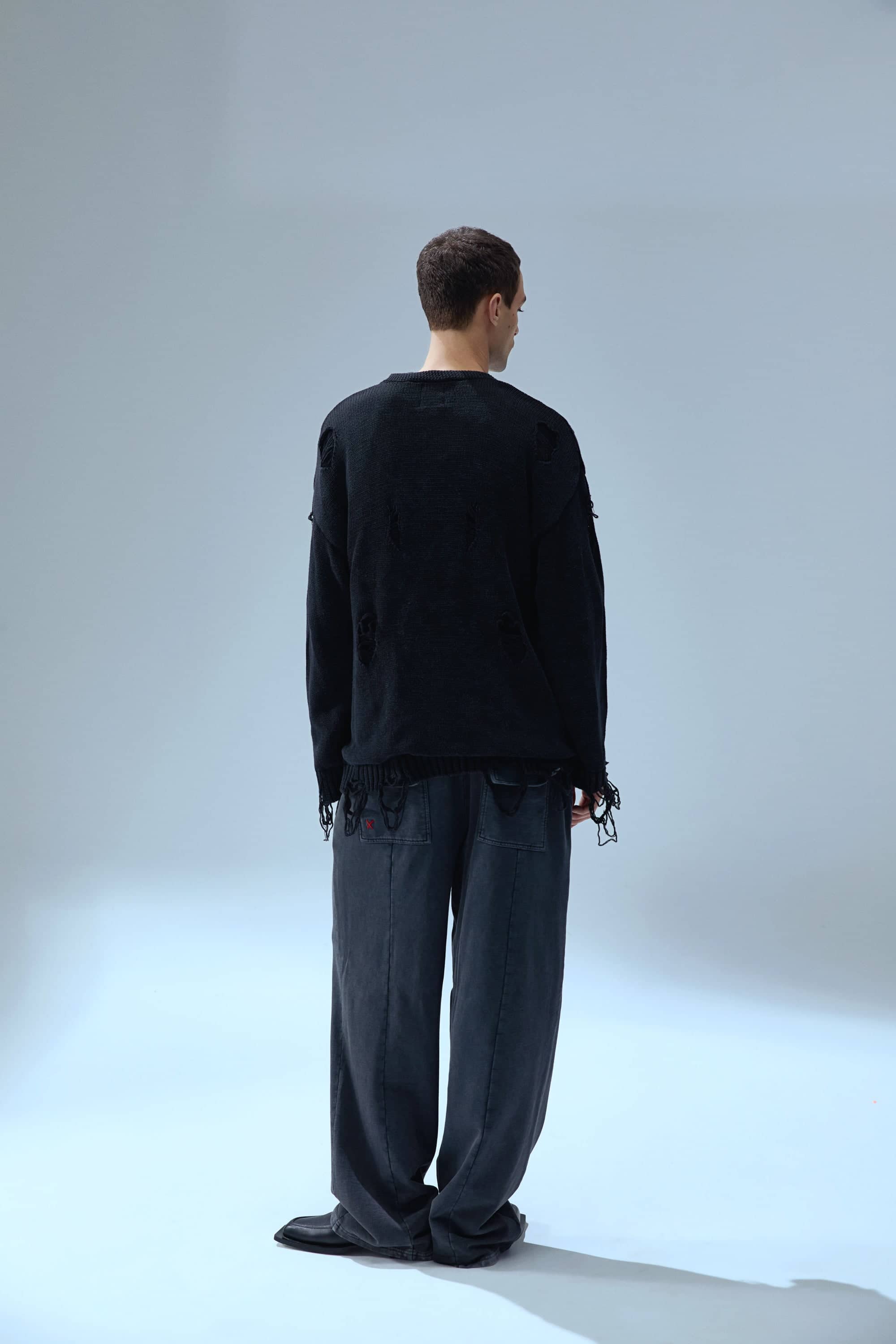 Your Itch Ripped Knit Cardigan - Jet Black | PCFG | Wolf & Badger