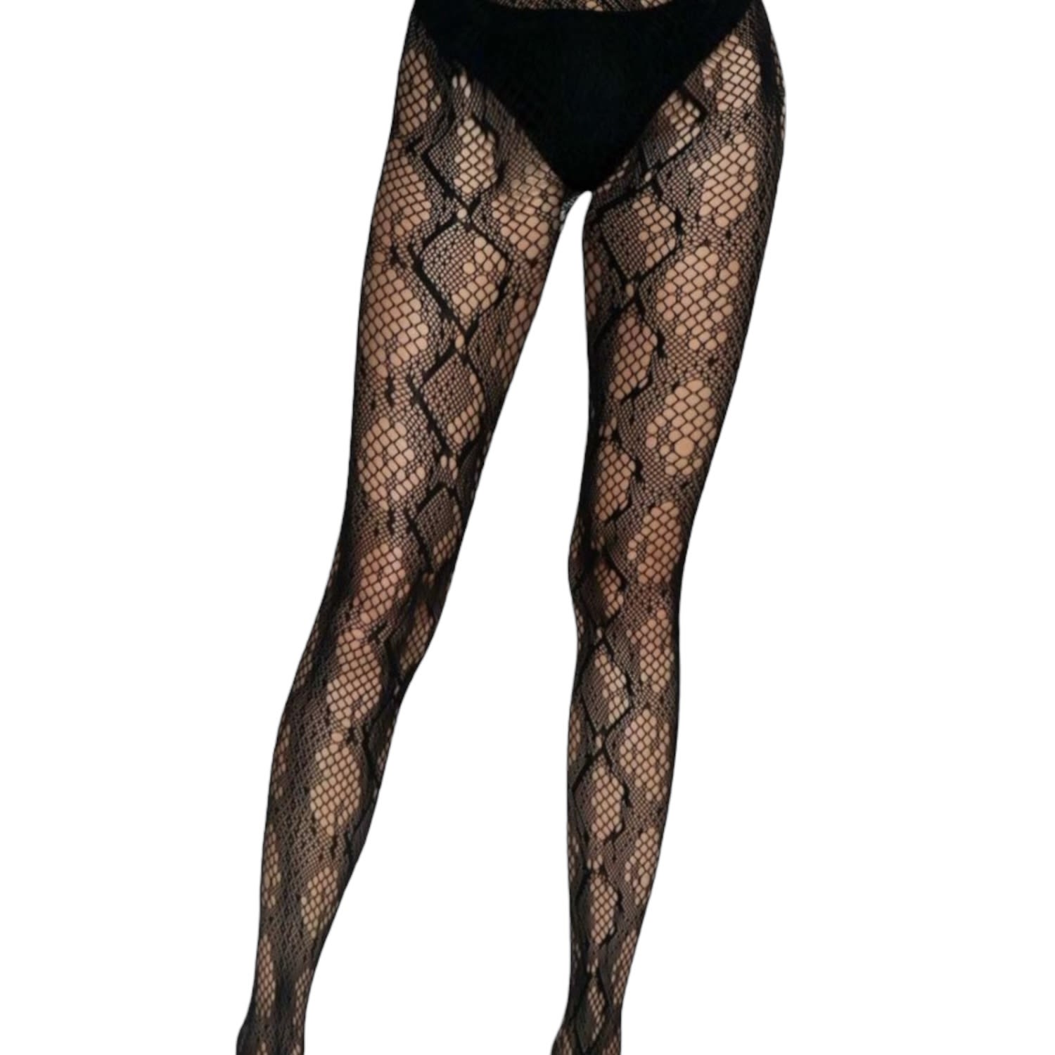 High Heel Jungle By Kathryn Eisman Women's Sleek Snakeskin Tights - Black In Black