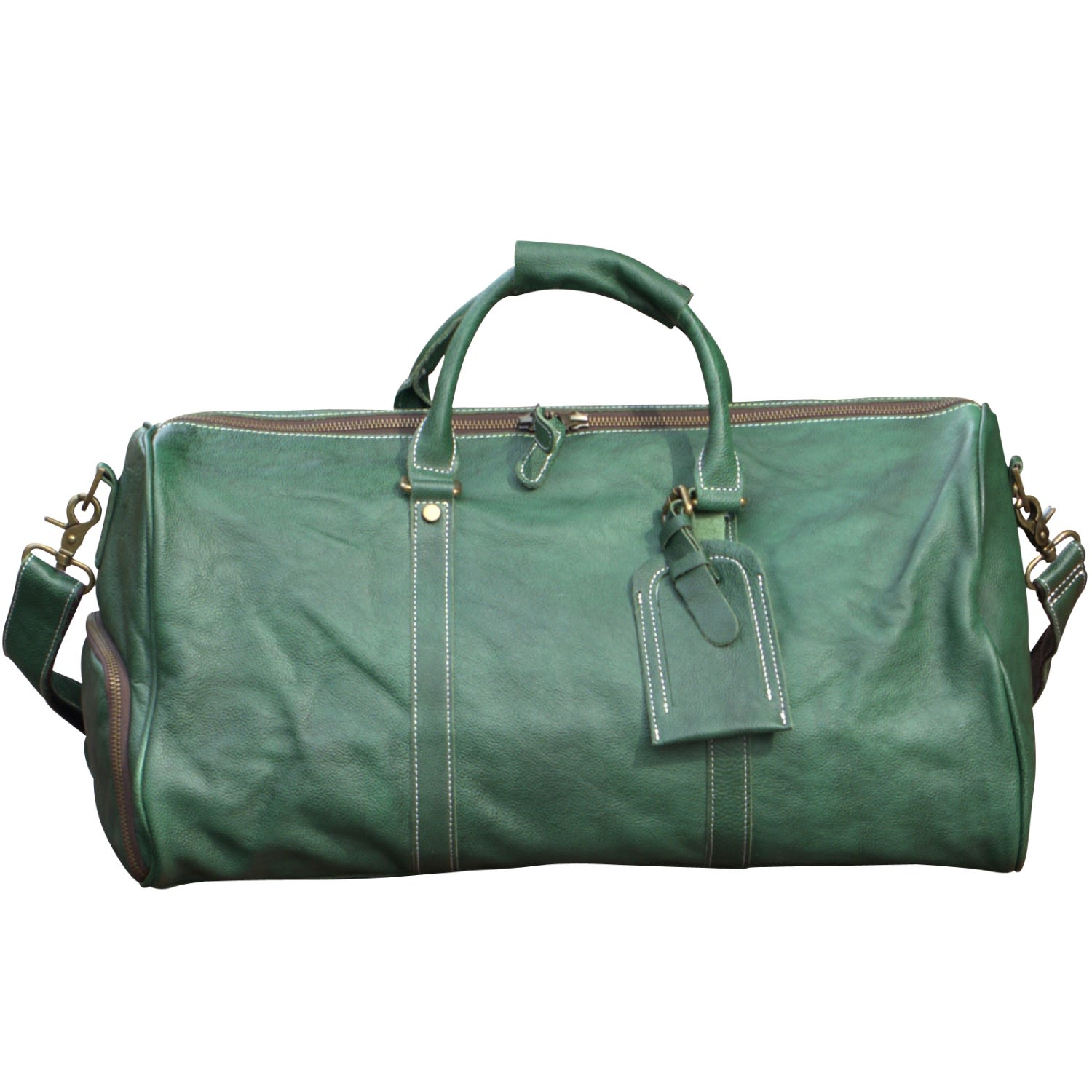 Green Leather Over Night Bag With Shoe Storage - Emerald Touri