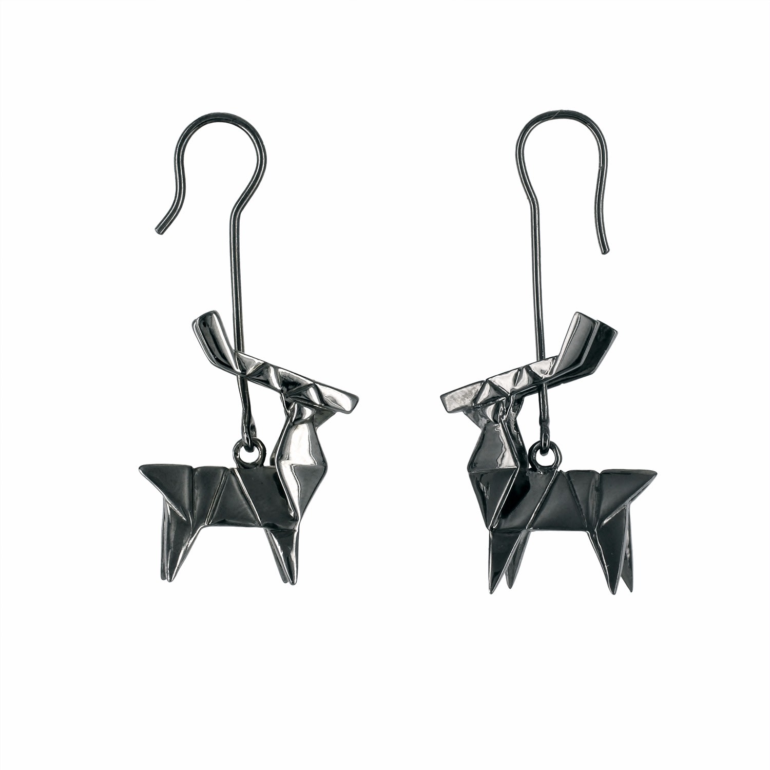 Women’s Black Earrings Deer Silver Gun Metal Origami Jewellery