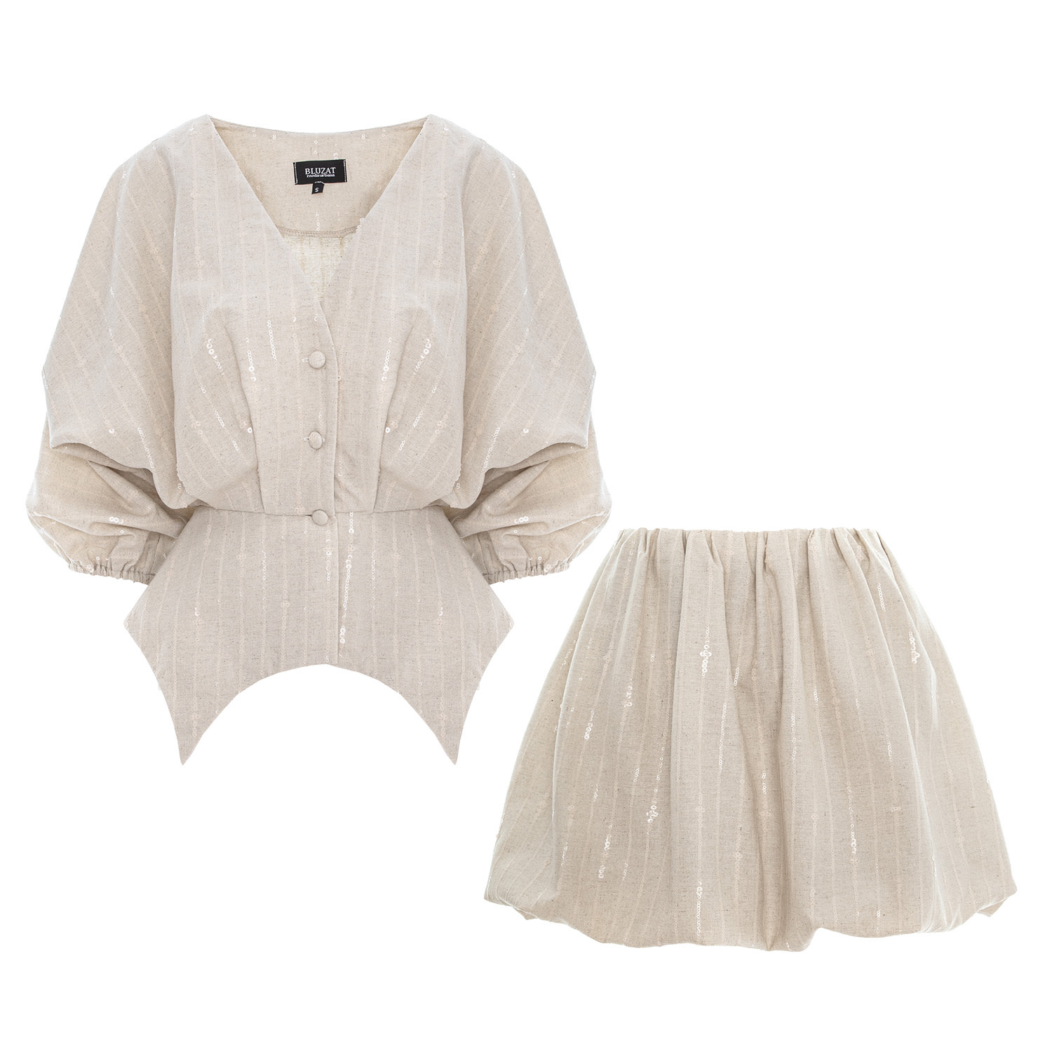 Bluzat Brown Beige Asymmetrical Two-piece Set With Bubble Skirt In Brown