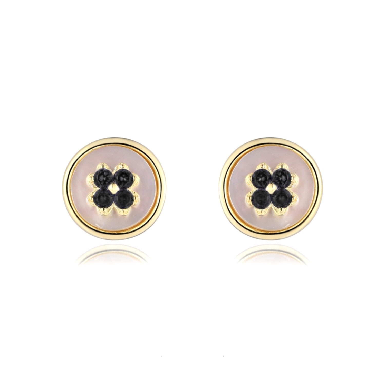 House Of Elliott Women's Gold Swish Mother Of Pearl Earrings With Black Zirconia