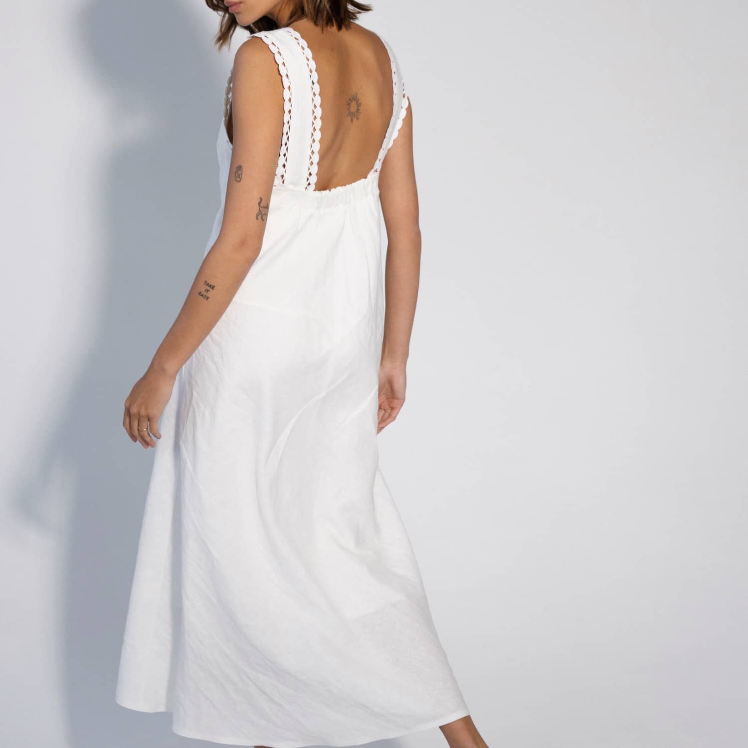knee length dresses for ladies Mille Demi Dress in White Embroidered Linen S