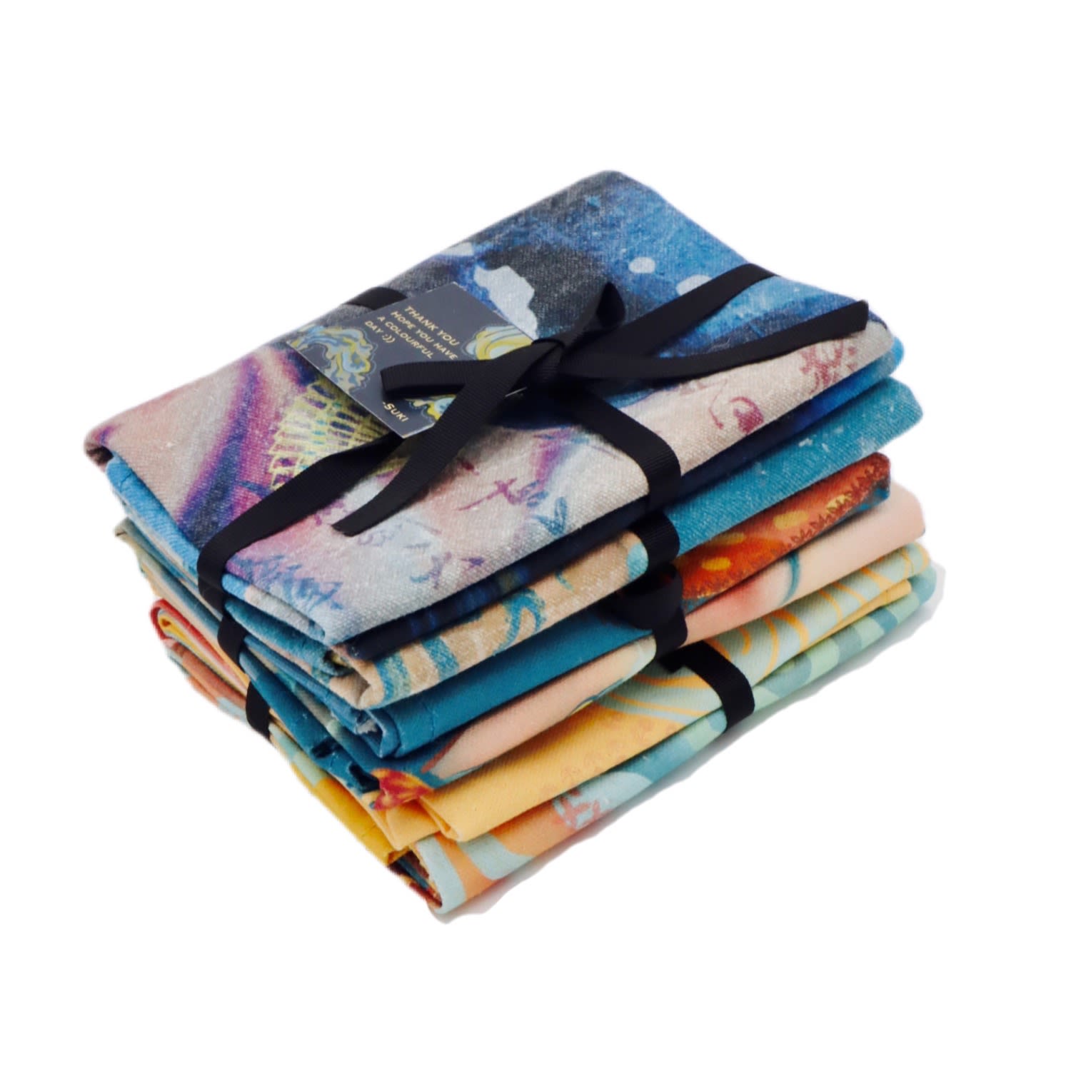 Suki Wang London Cotton Tea Towel Family Bundle Set Of Six In Multi