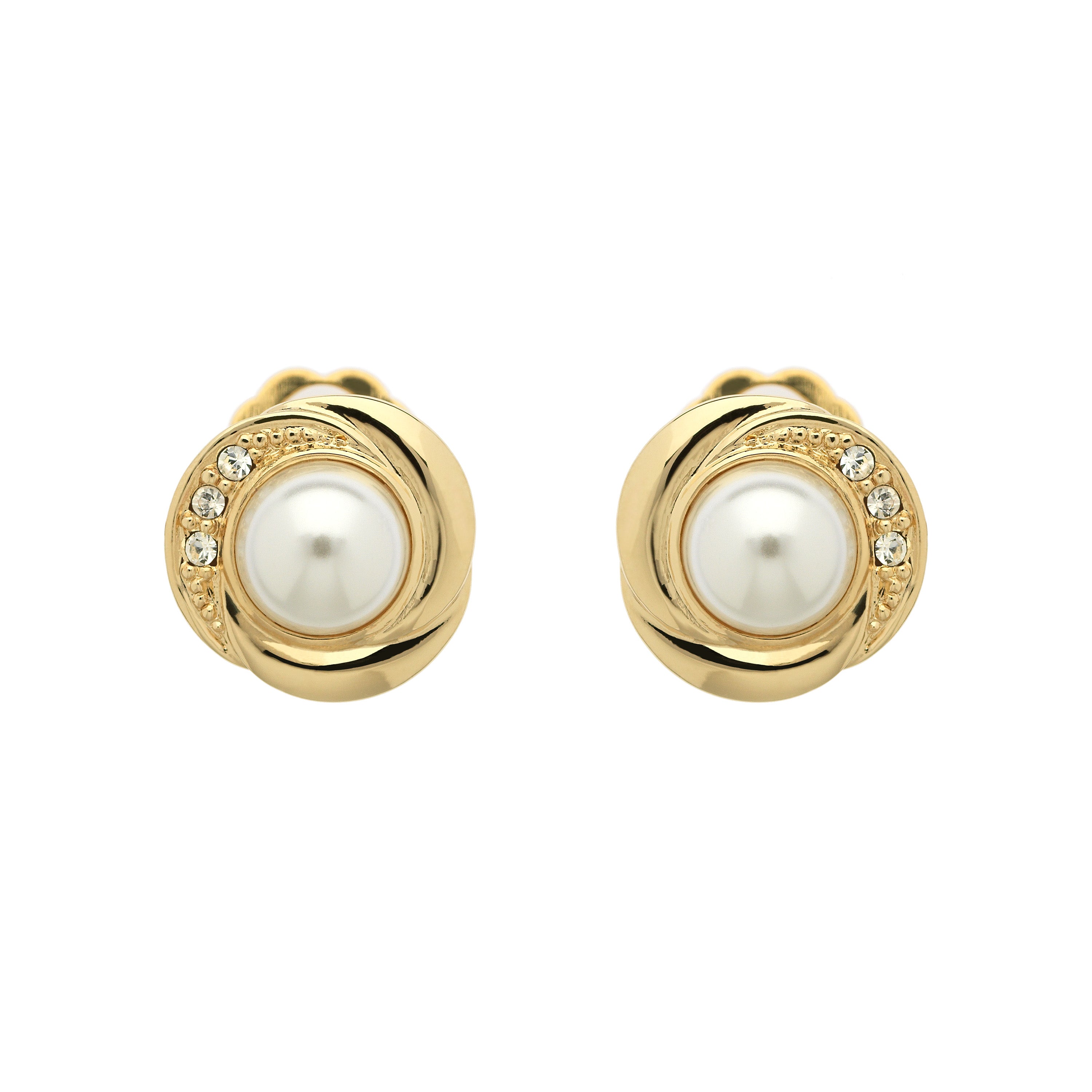 Women’s Gold Pearl & Crystal Stud Clip Earrings Emma Holland Jewellery