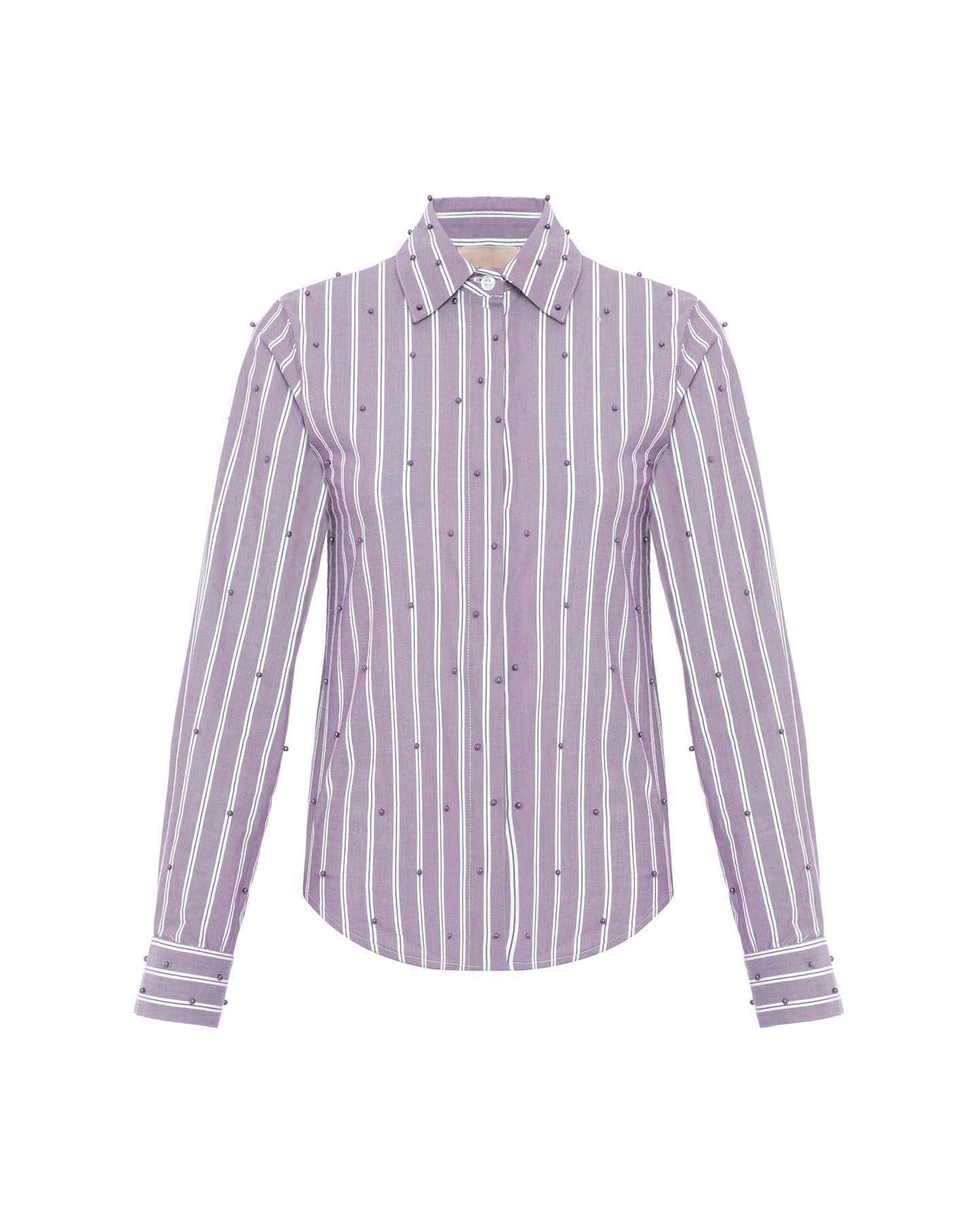 Theo The Label Women's Purple Echo Mix Stripe Pearly Shirt - Mauve / Gunmetal In Multi