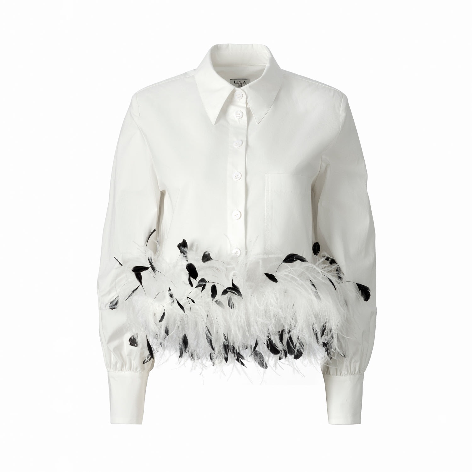 Lita Couture Women's Cropped Feather-trim White Shirt In White