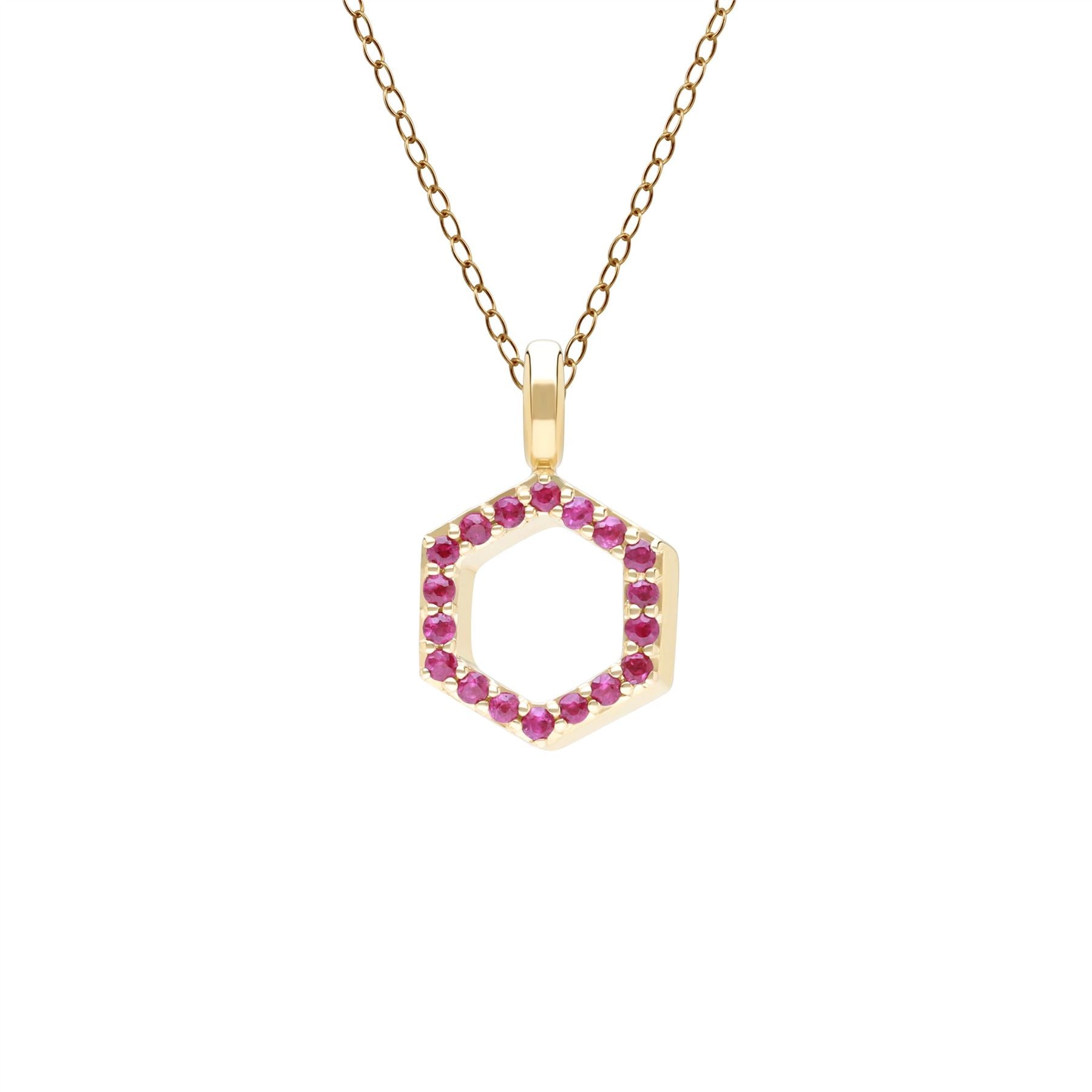 Women’s Gold / Red Geometric Hex Ruby Pendant Necklace In Yellow Gold Gemondo