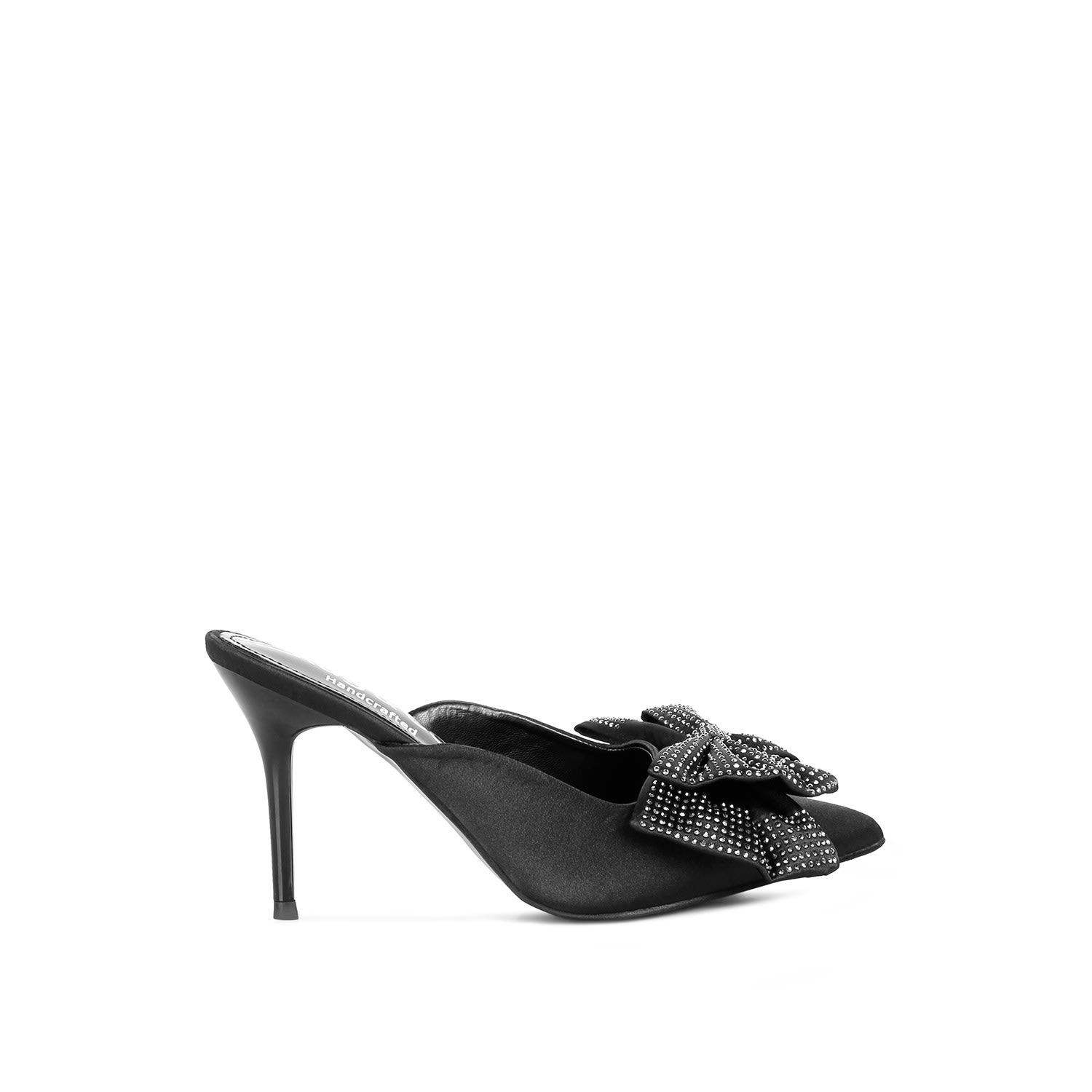 Rag & Co Elisda Black Diamante Bow Heeled Mules In Black