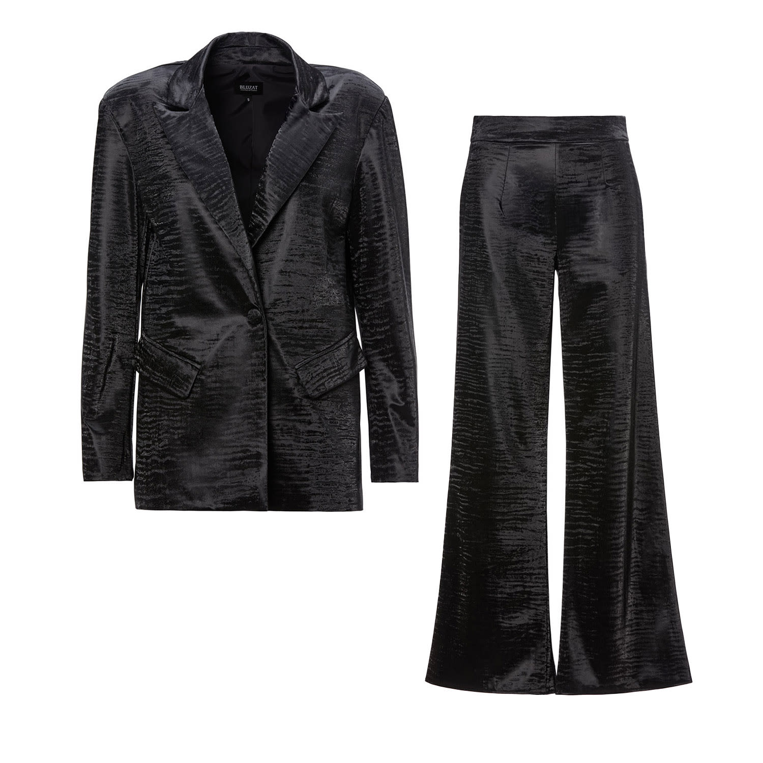 Bluzat Print Black Leather Suit With Regular Blazer And Straight-cut Trousers In Black