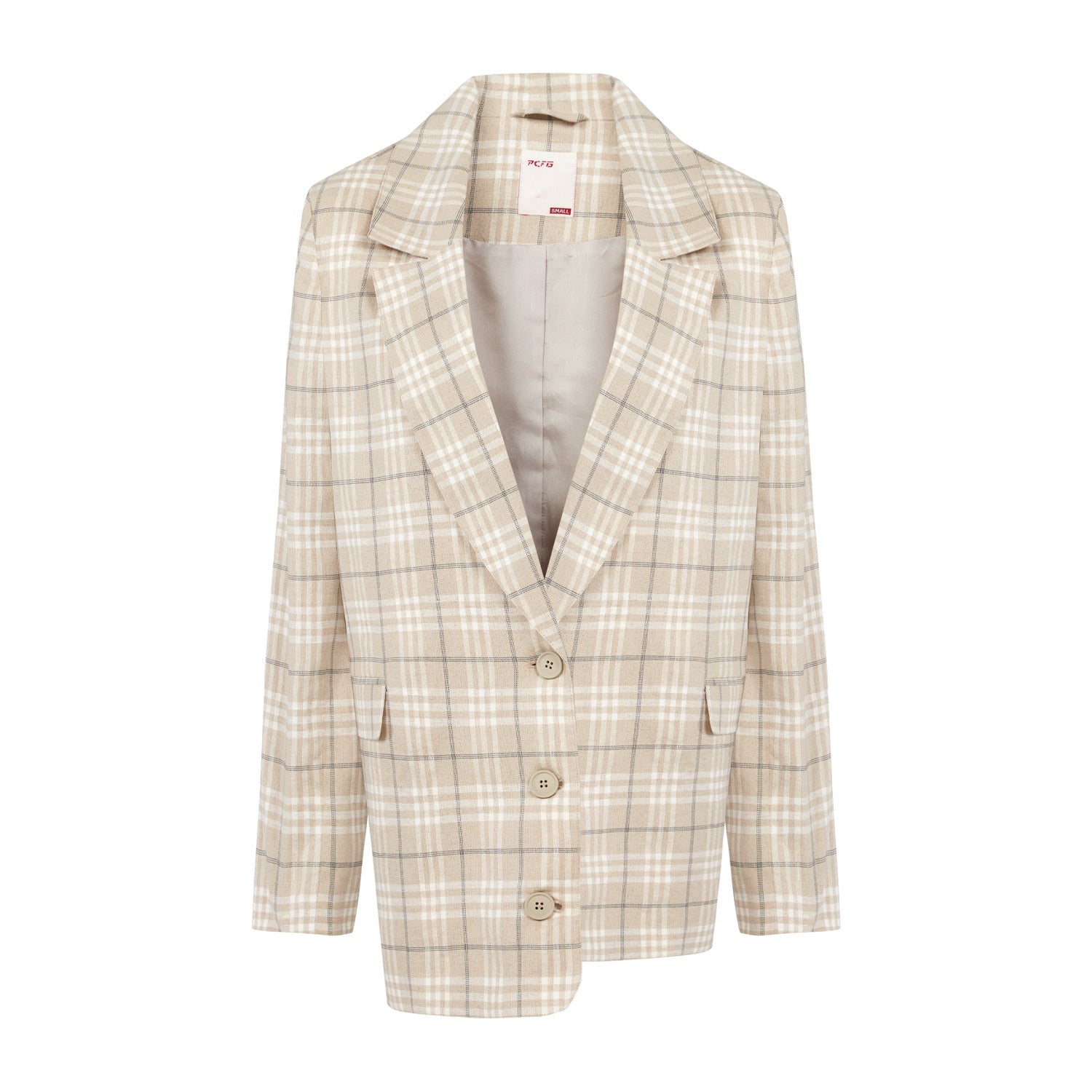 Pcfg Women's Neutrals Free Heaven Multicolor Checked Blazer - Fog