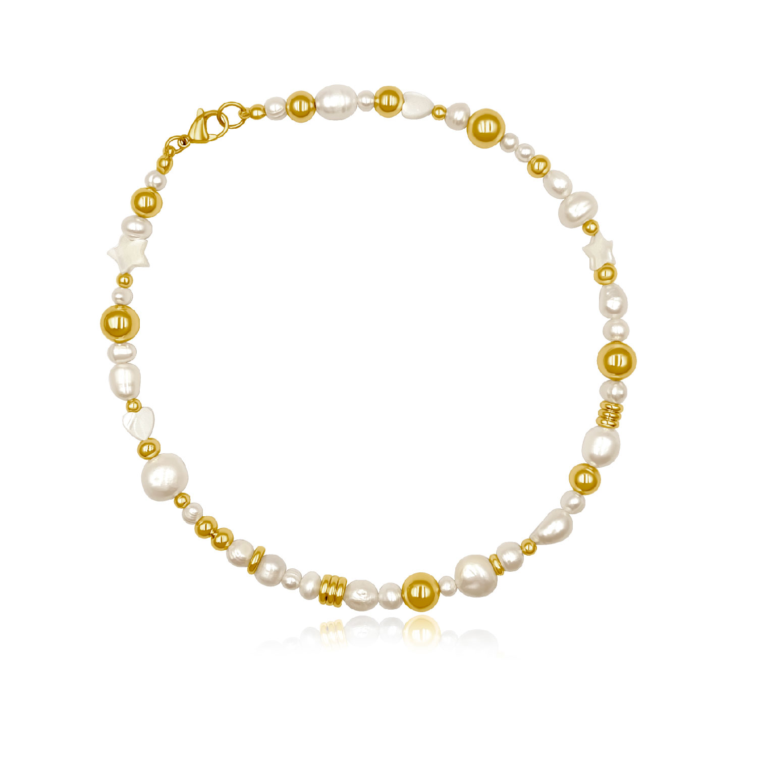 Women’s Gold / White Multi Pearl And Spacer Eclectic Necklace Androhmeda Jewelry