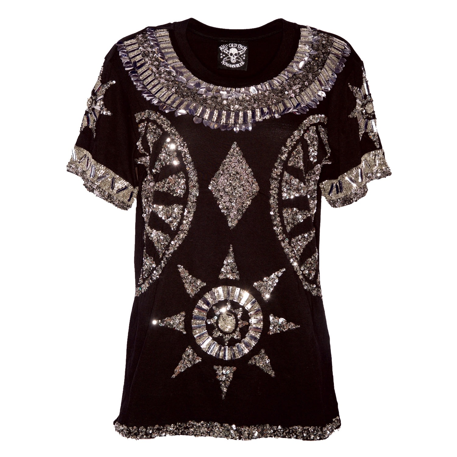 Women’s Black Any Old Iron Silver Aztec Star T-Shirt S