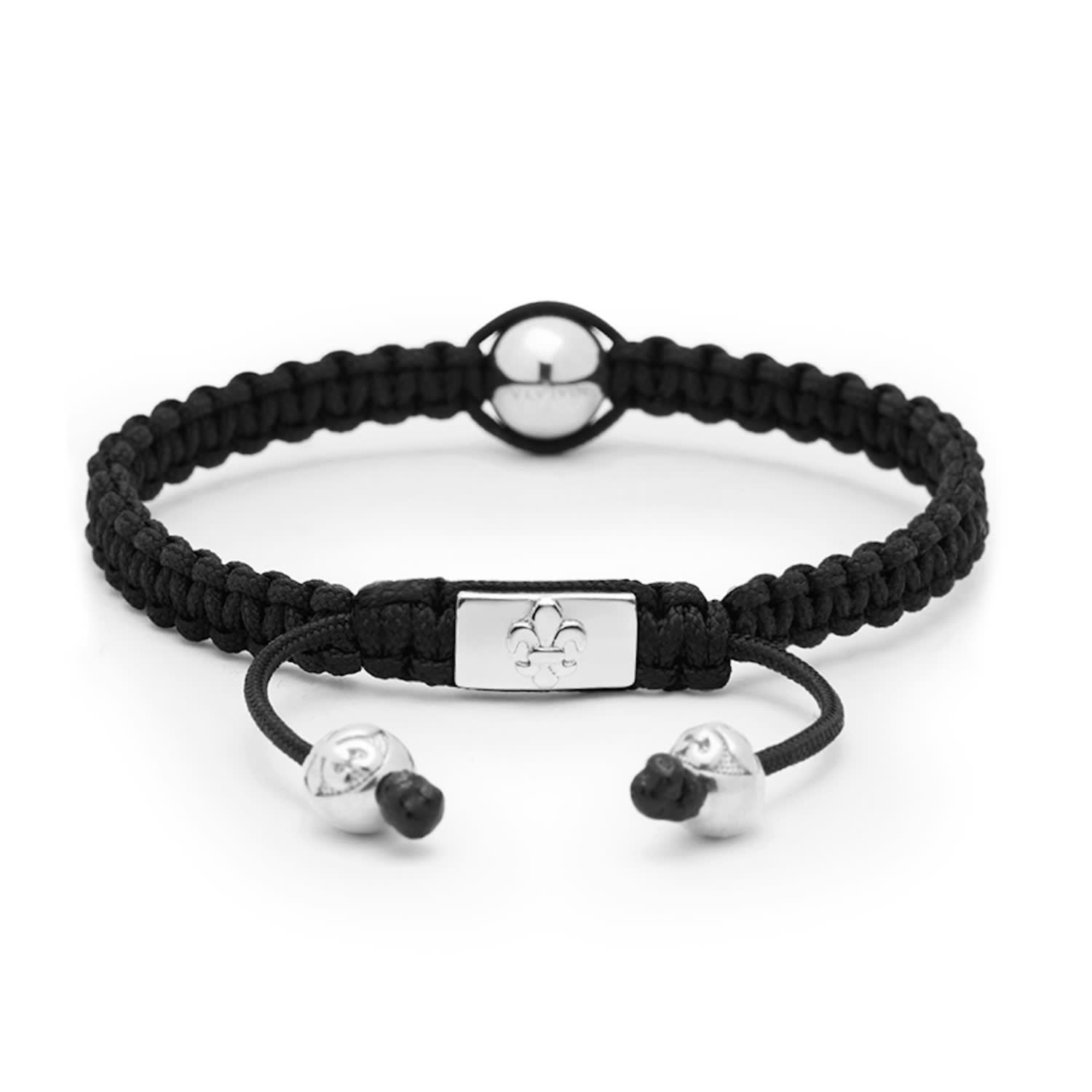 Men's Black String Bracelet with Black CZ Flatbead M (17cm / 6.7”)