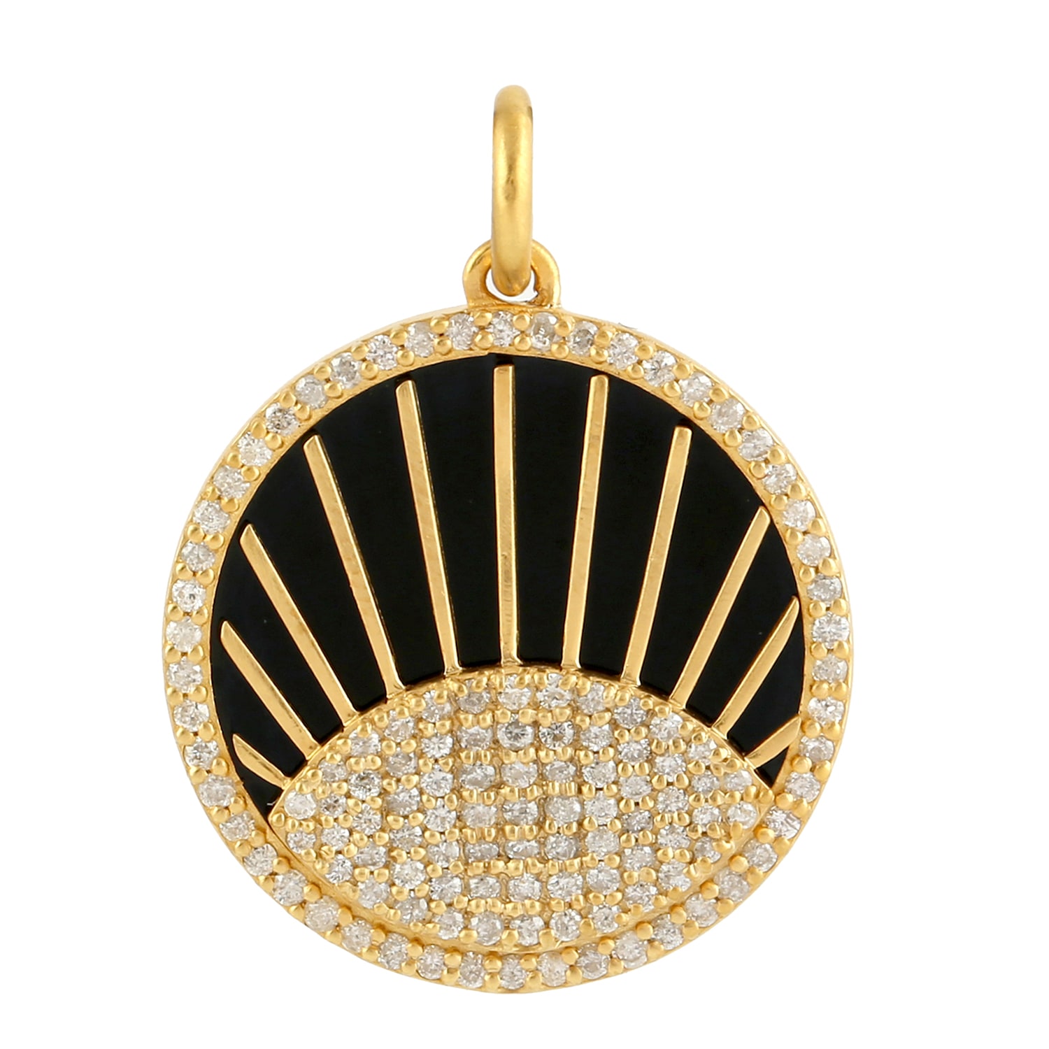 Women’s Black / Gold / White Dazzling 14K Gold Sun Burst Pendant With Natural Diamond Pave Artisan