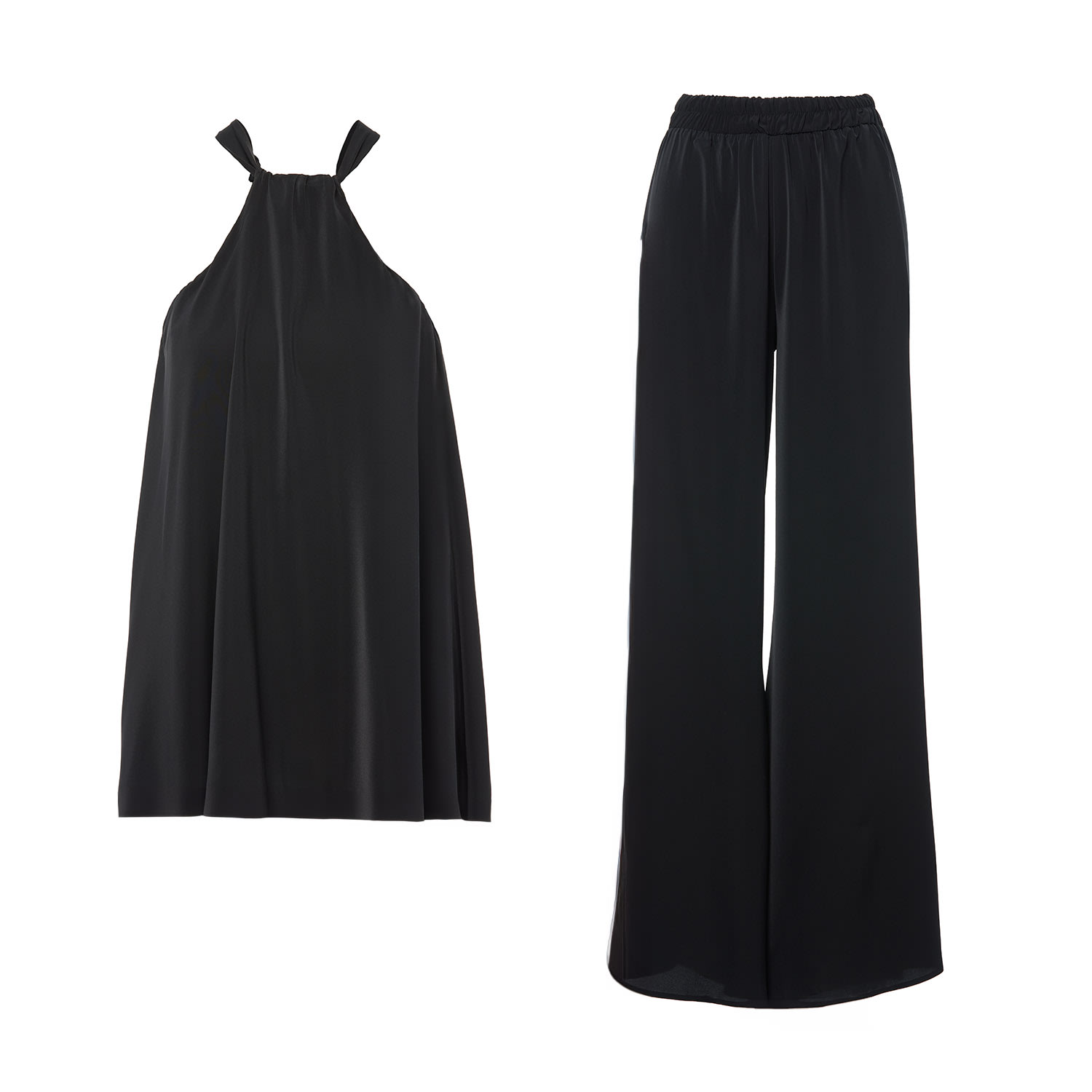 Bluzat Black Matching Set With Top And Wide Leg Trousers In Black