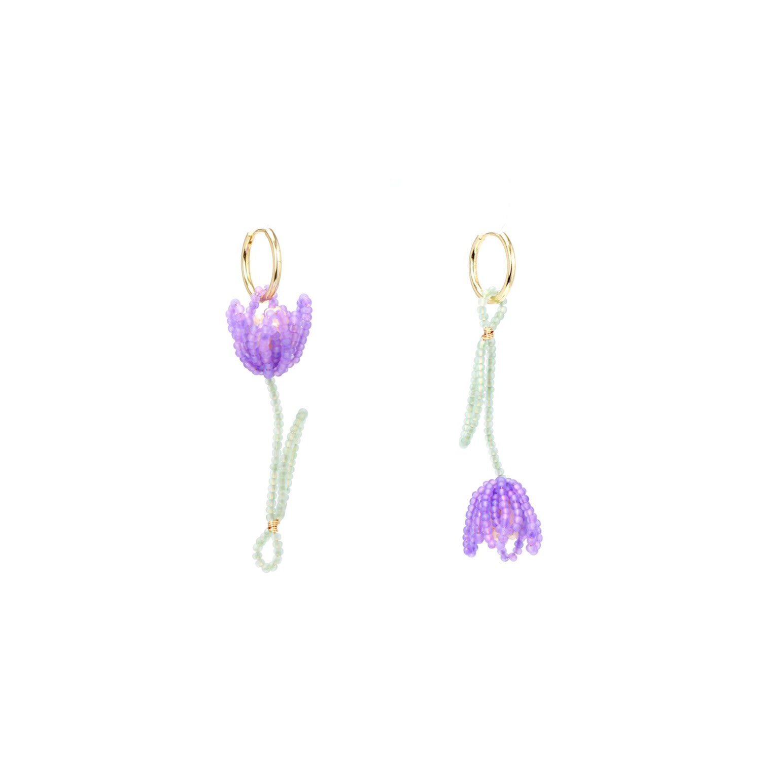 Women’s Pink / Purple Tulip Drop Single Earring With 18K Gold Vermeil Hoop - Lilac Wonder I’mmany London