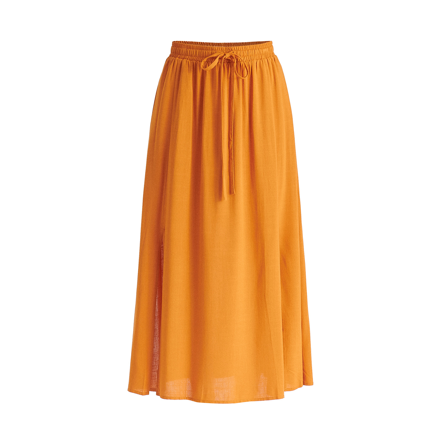 Paisie Women's Yellow / Orange Side Splits Midi Skirt With Drawstring In Ochre Yellow
